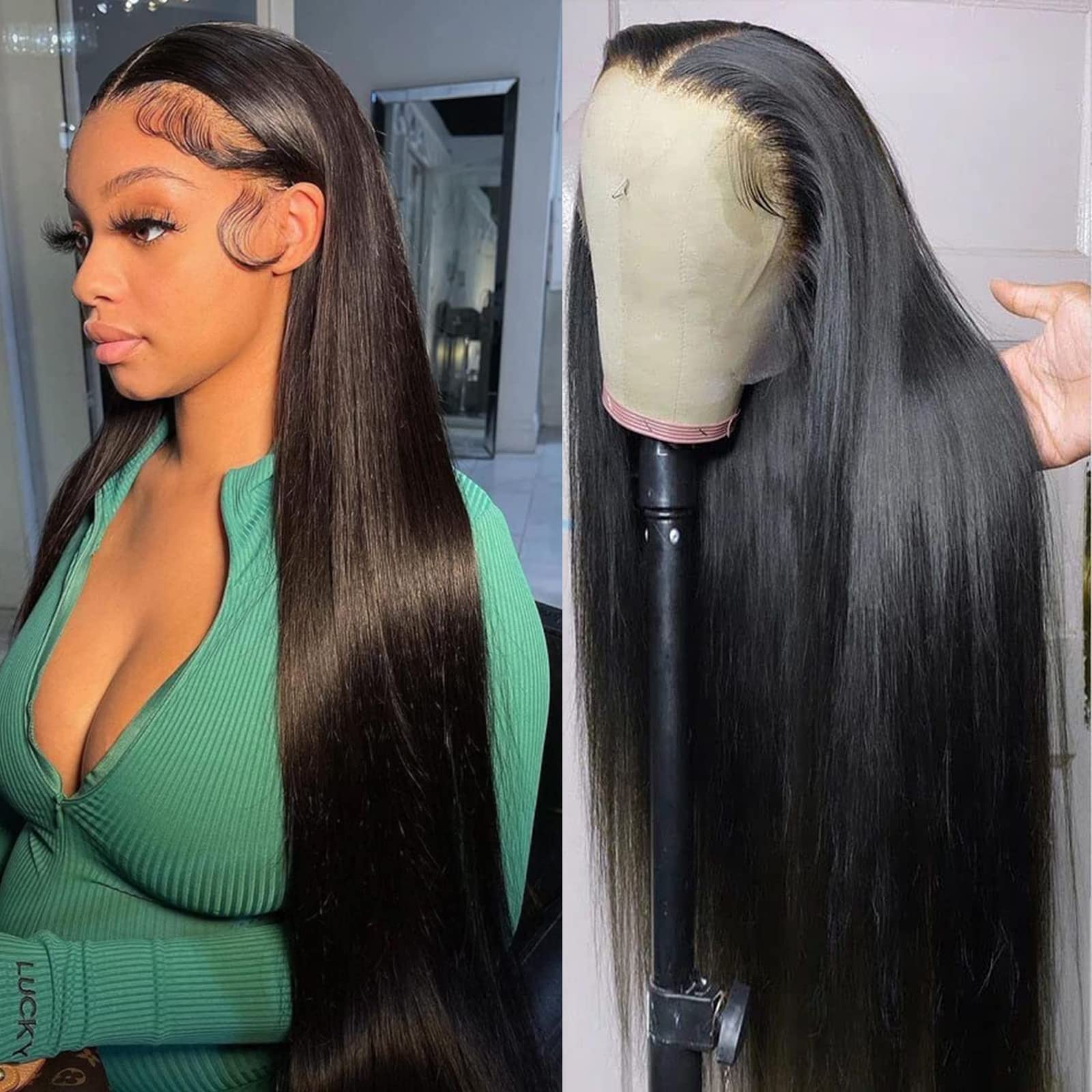 Straight Lace Front Wigs Human Hair Pre Plucked HD Transparent 13x4 Lace Frontal Wigs Human Hair with Baby Hair 180% Density Bra