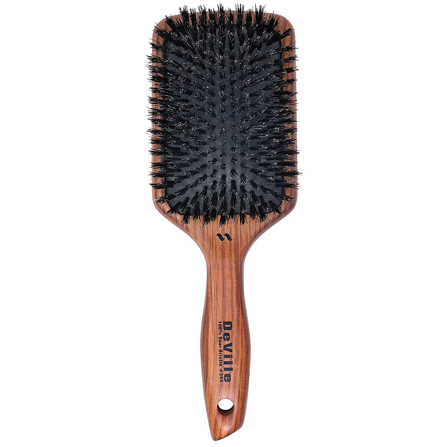 Spornette Deville Cushion Paddle Brush, Boar Bristle Hair Brush with Wooden Handle - For Straightening, Smoothing, Detangling, S