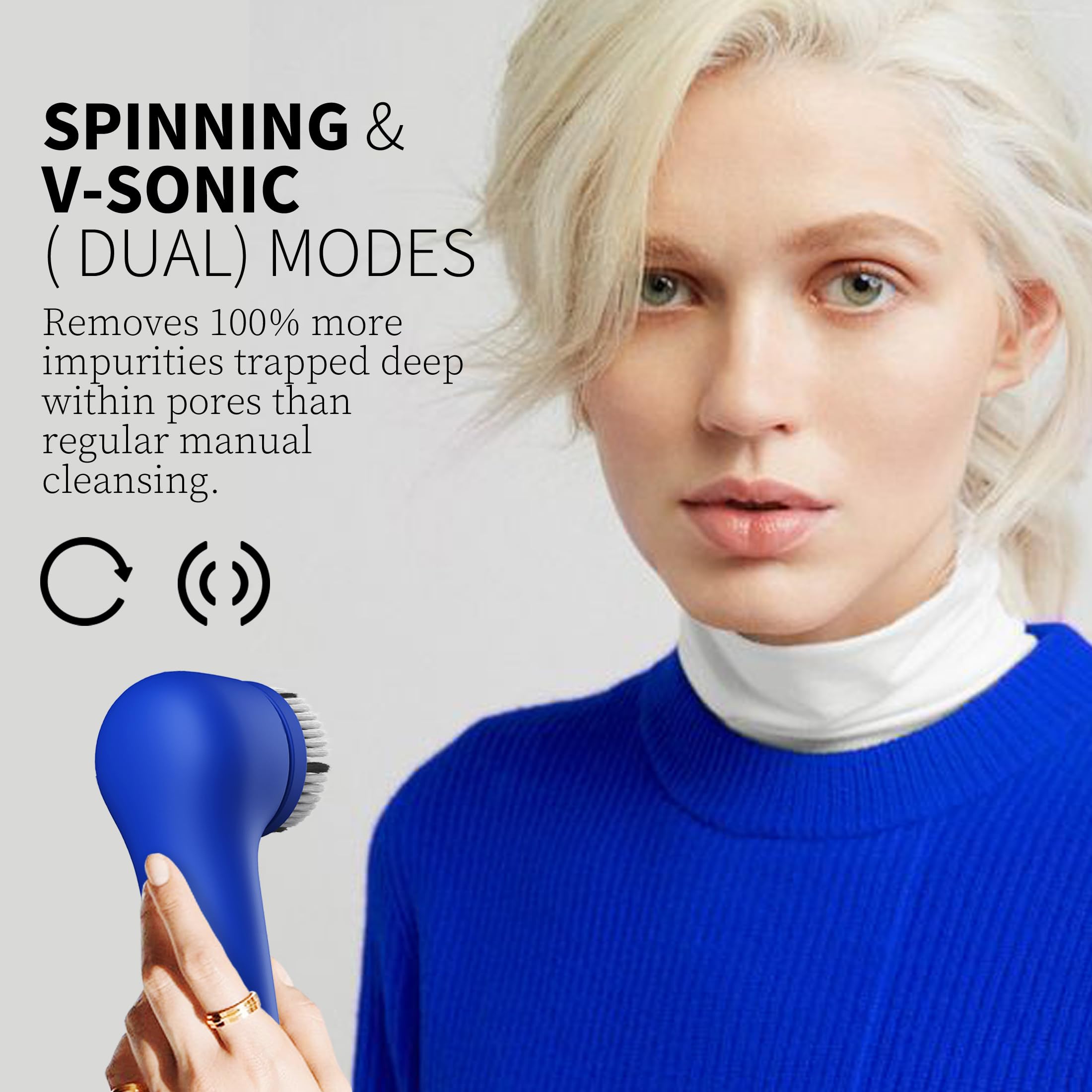 Spinning & V-Sonic Face Scrubber, Ngracoola 3.0 Facial Cleansing Brush, Waterproof & Rechargeable Face Scrub Brush For Men & Wom