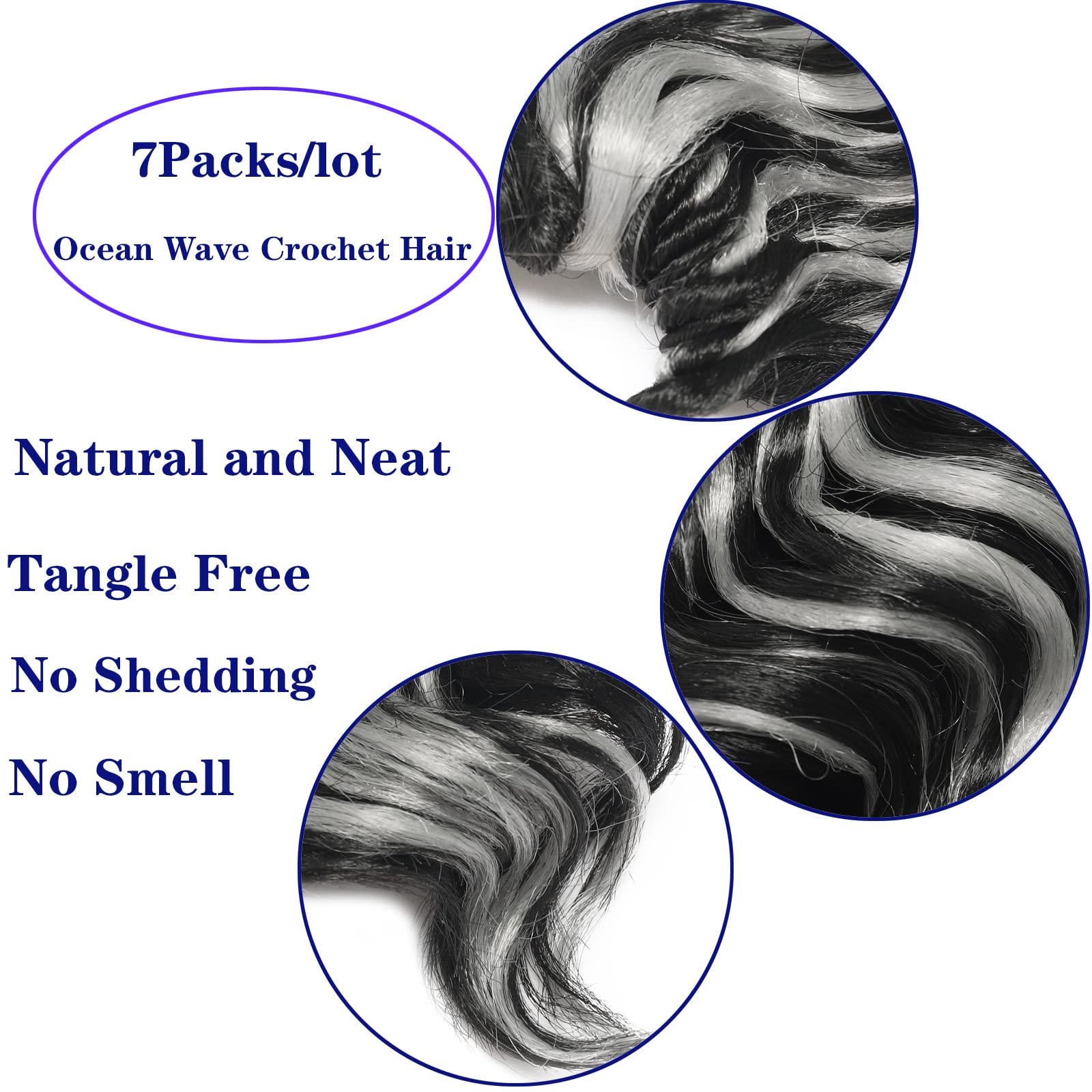 Ocean Wave Crochet Hair Pre Looped 9 Inch Curly Braiding Ocean Wave Hair 7 Packs Grey Deep Wave Short Wavy Ocean Wave Crochet Br
