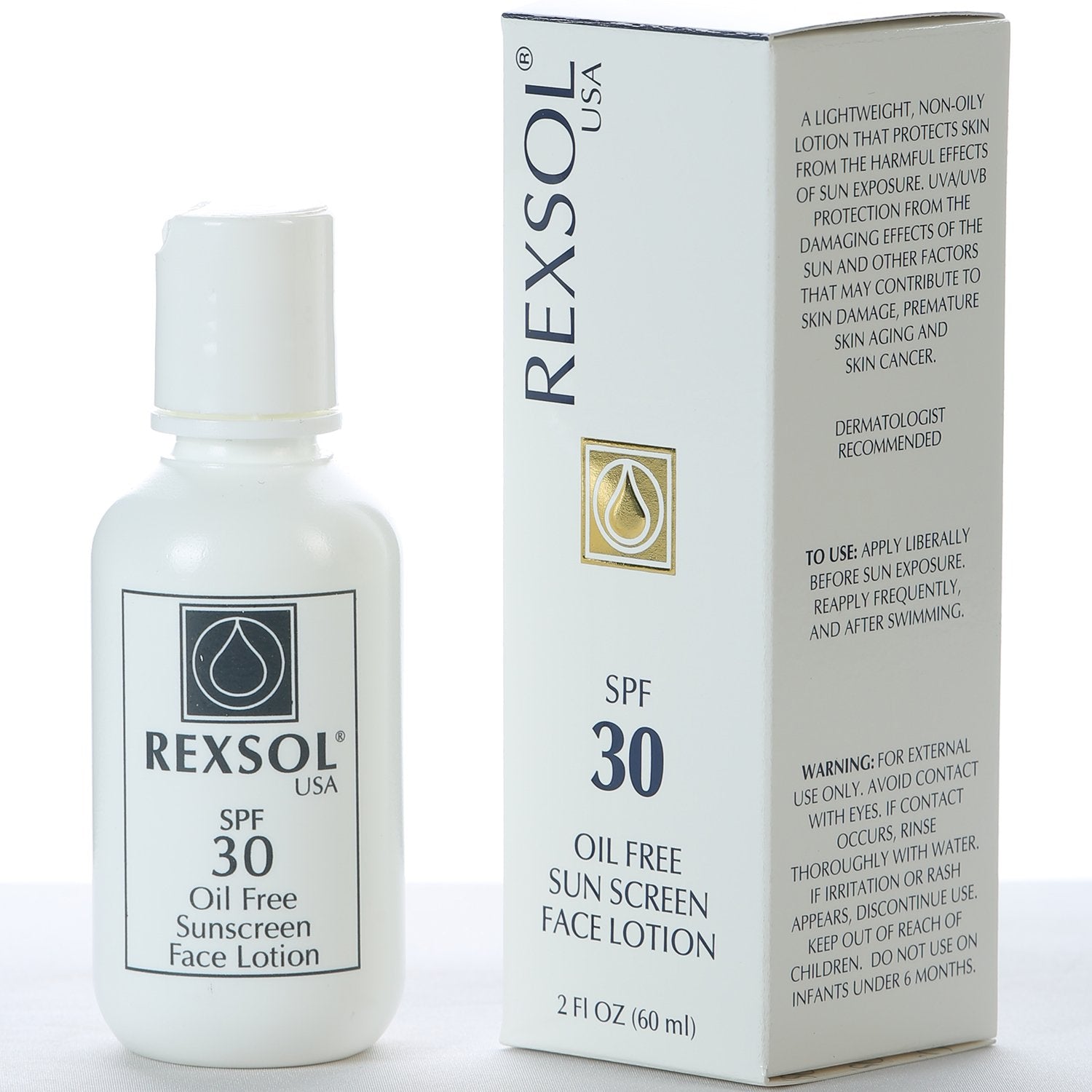 Rexsol Spf 30 Oil-Free Sunscreen Face Lotion | Broad Spectrum Uva/Uvb Protection With Vitamins C, E, And A | 60 Ml / 2 Fl Oz