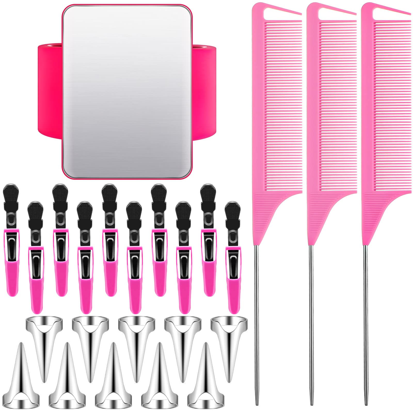 24 Pieces Braiding Combs Magnetic Wrist Sewing Pincushion Sets 3 Pieces Stainless Steel Rat Tail Combs 10 Pieces Hair Parting Ri