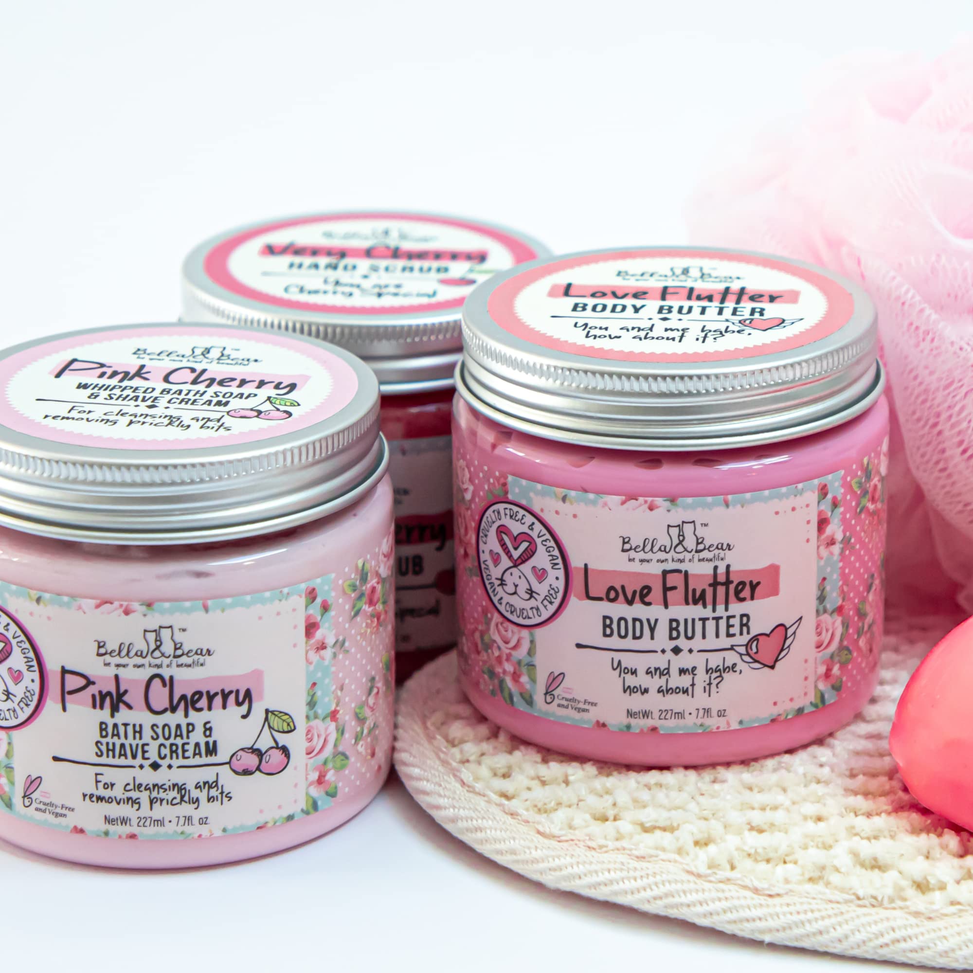 Bella & Bear Pink Cherry Bath Soap & Shave Cream, Paraben Free, No Harmful Chemicals, Cruelty Free, Vegan, 6.7Oz