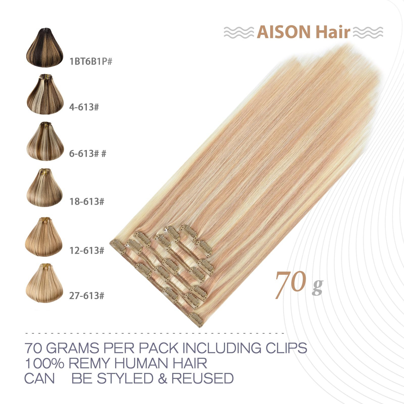 Aison Clip in Hair Extensions Real Human Hair Strawberry Blonde to Bleach Blonde Clip in Hair Extensions Human Hair 15 Inch Stra