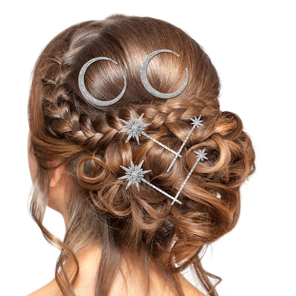 Beaupretty 6Pcs Star Hair Clips Moon Hair Barrettes Snowflake Bobby Pins Rhinestone Metal Alloy Hair Accessories For Women