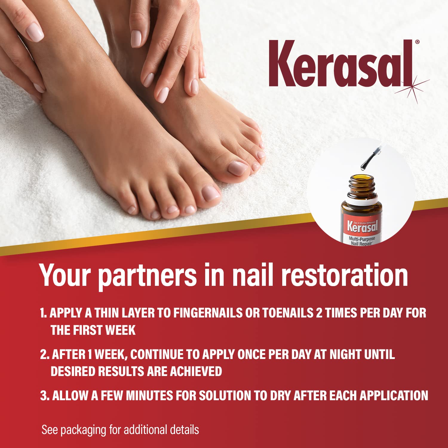 Kerasal Multi-Purpose Nail Repair Solution for Discolored & Damaged Nails, 0.43 fl oz - Effective Nail Treatment