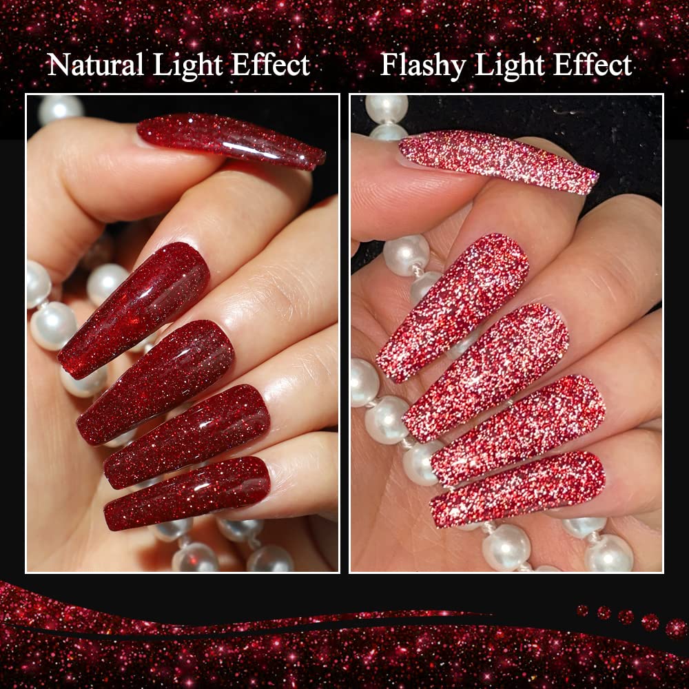 MIZHSE Diamond Gel Nail Polish, Reflective Glitter Gel Polish Set, Christmas Sparkly Shiny Gel Nail Art Varnish Manicure Kit, So