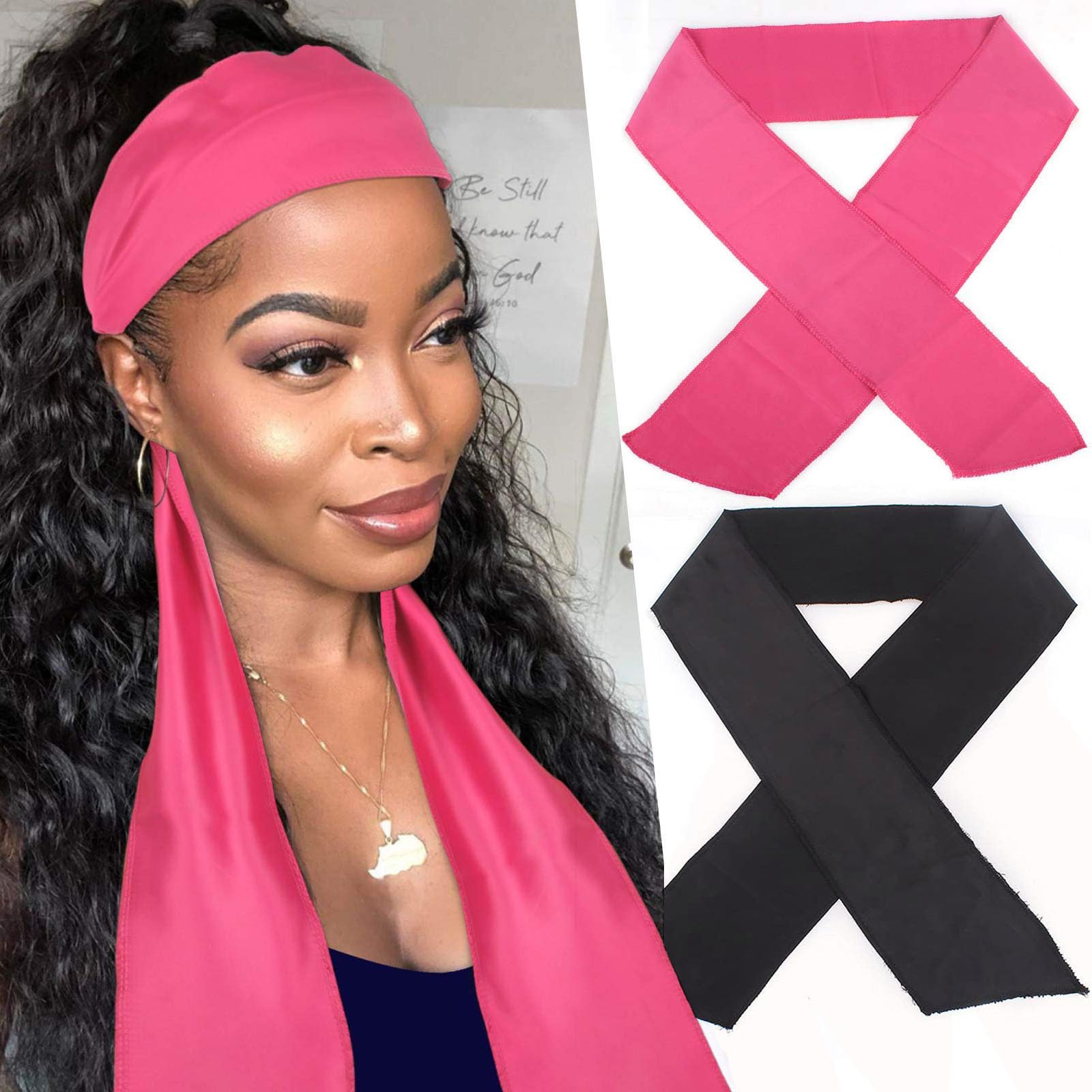XTREND 2Pcs Edge Laying Scarf for Wigs Fashion Edge Scarf for Lace Front Wig 58 Inch Soft Women's Satin Headband for Makeup Non 