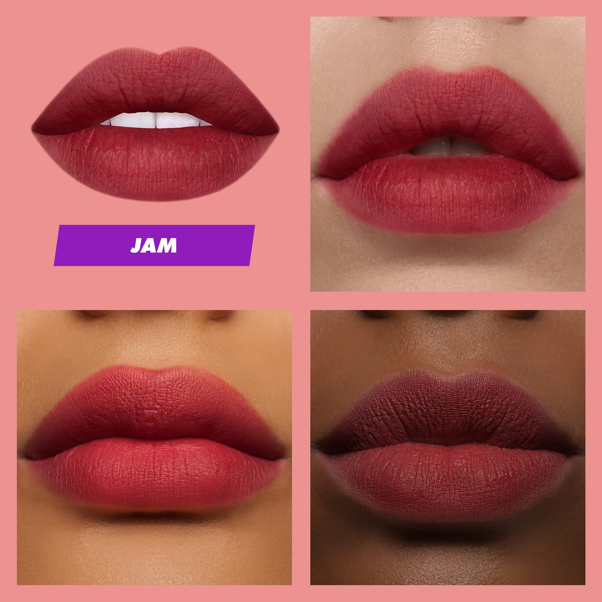Lime Crime Plushies Soft Matte Lipstick - Jam (Deep Red) - Talc-Free, Paraben-Free, 1 Count - Blackberry Candy Scent, Long Lasting Comfort