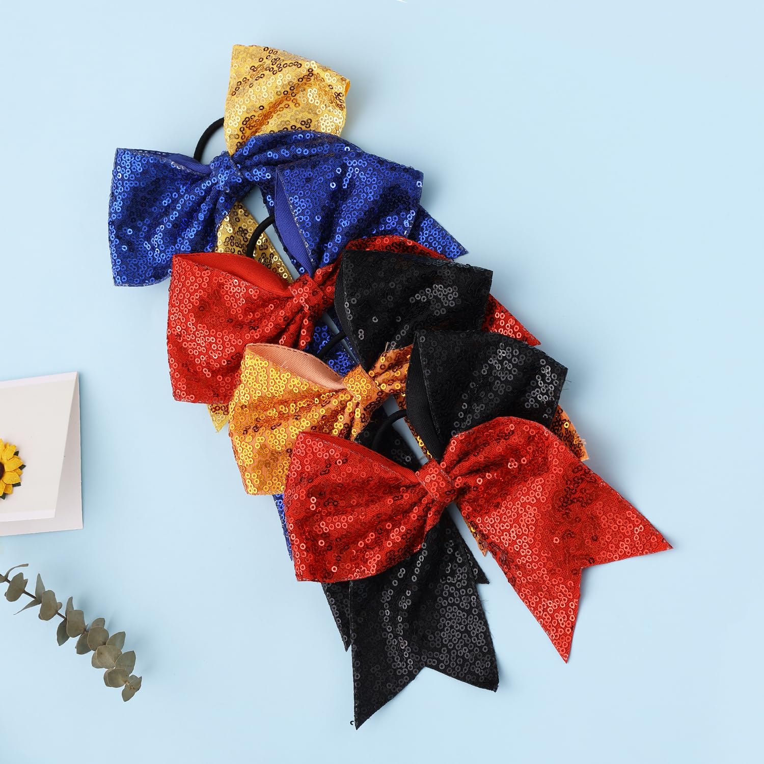 16 PCS Large Glitter Red Black Cheer Hair Bows, Shiny Cheerleading Bows Ponytail Holder for Cheerleader Girls Softball Sports an