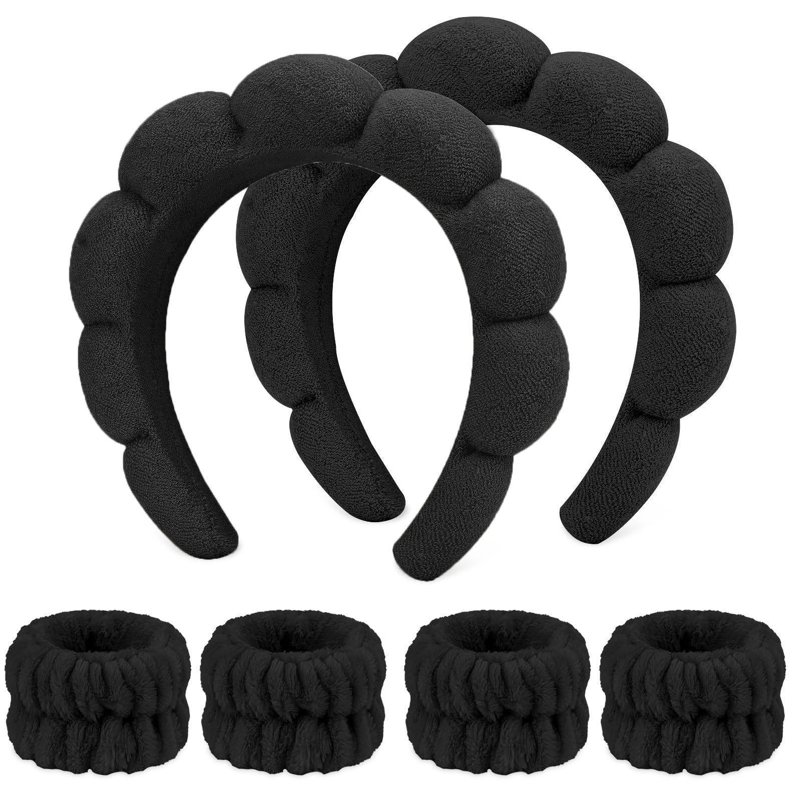WHAVEL 6PCS Spa Headband and Wristband Set, Makeup Headband Puffy Skincare Headband Face Wash Headband for Washing Face Preppy S