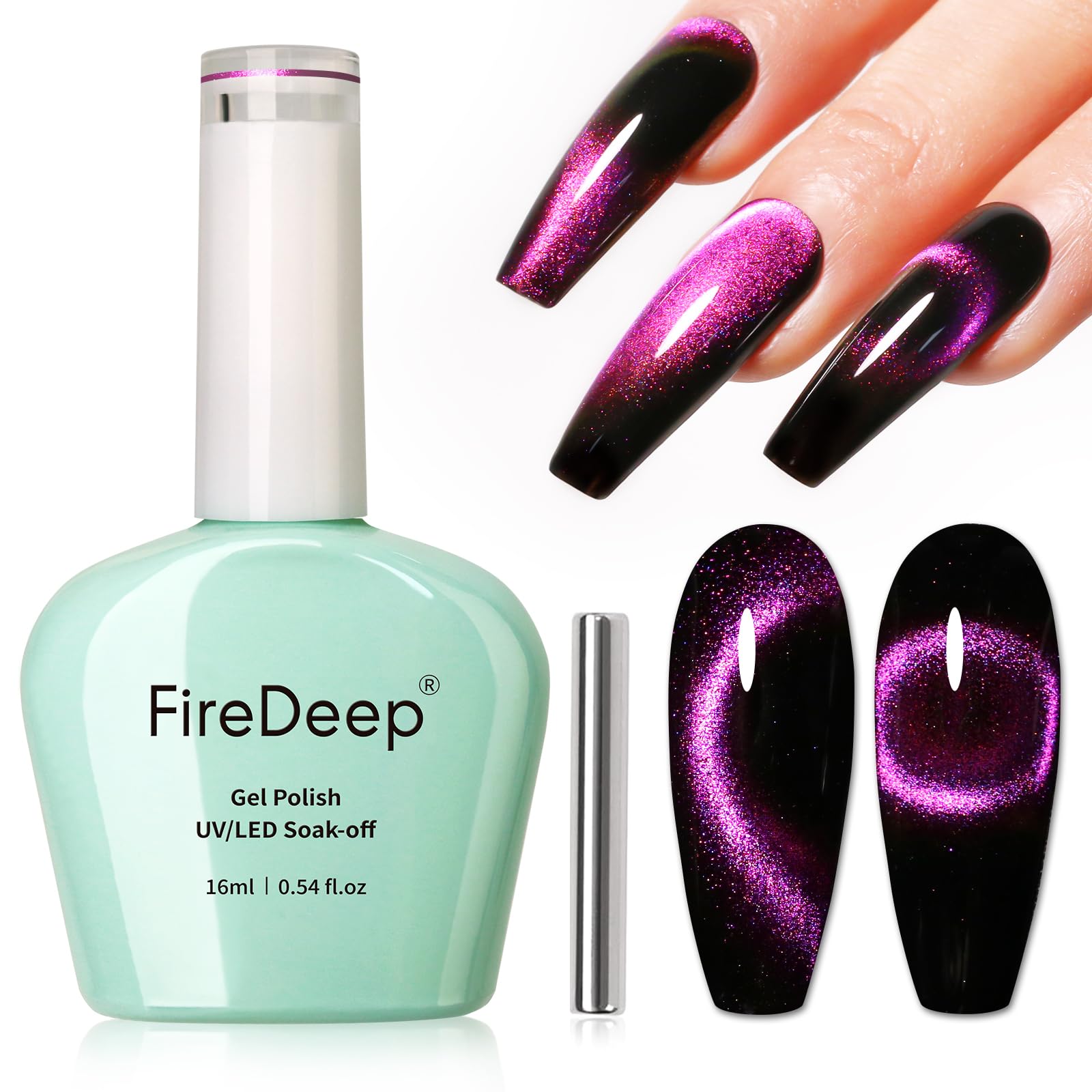 Firedeep 9D Cat Eye Gel Nail Polish 16Ml Galaxy Deep Purple Chameleon Gel Polish Led/Uv Soak Off Nail Polish Kit With Magnet