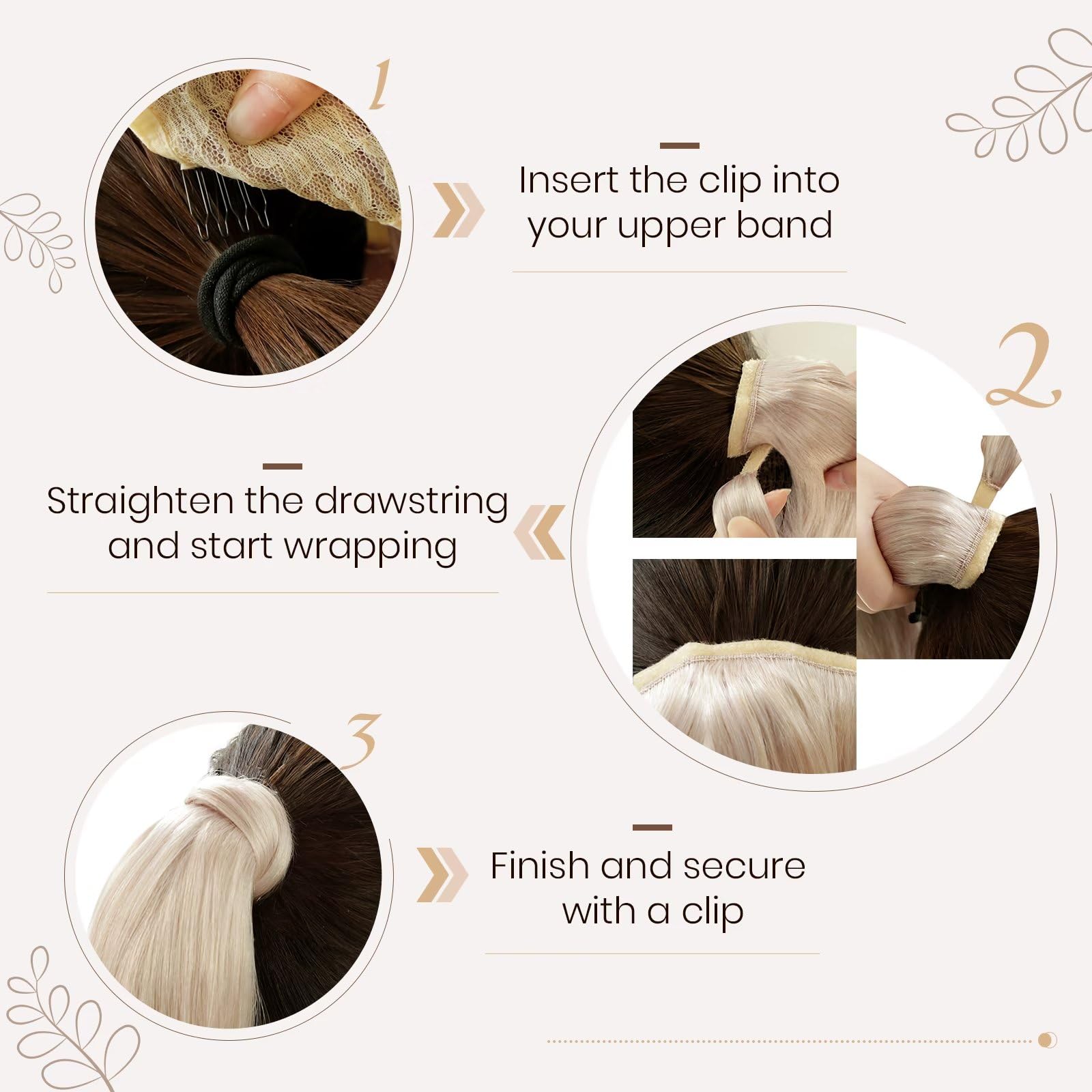 Hetto Wrap Around Ponytail Extension Human Hair 22 Inch 100G Magic Paste Ponytail Hair Extensions Real Hair #14/613 Blonde Human