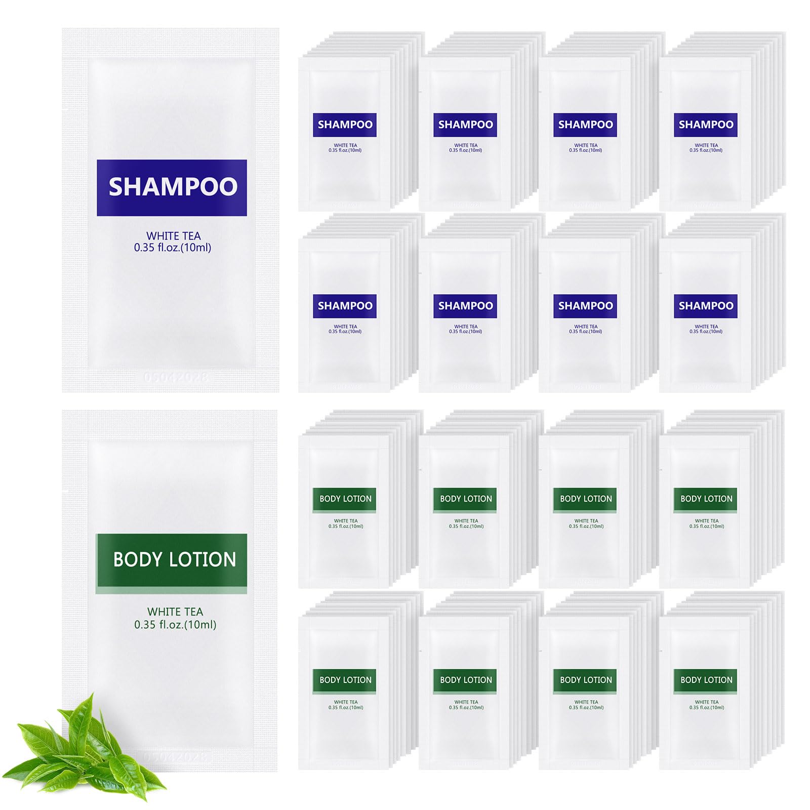 200Pcs Travel Size Body Wash and Shampoo Bulk,0.35 fl oz,White Tea Scent
