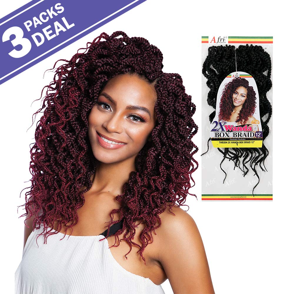 Multi Pack Deals! Mane Concept Synthetic Hair Crochet Braids 2X Wanda Box Braid 12'' (3-Pack, 2)