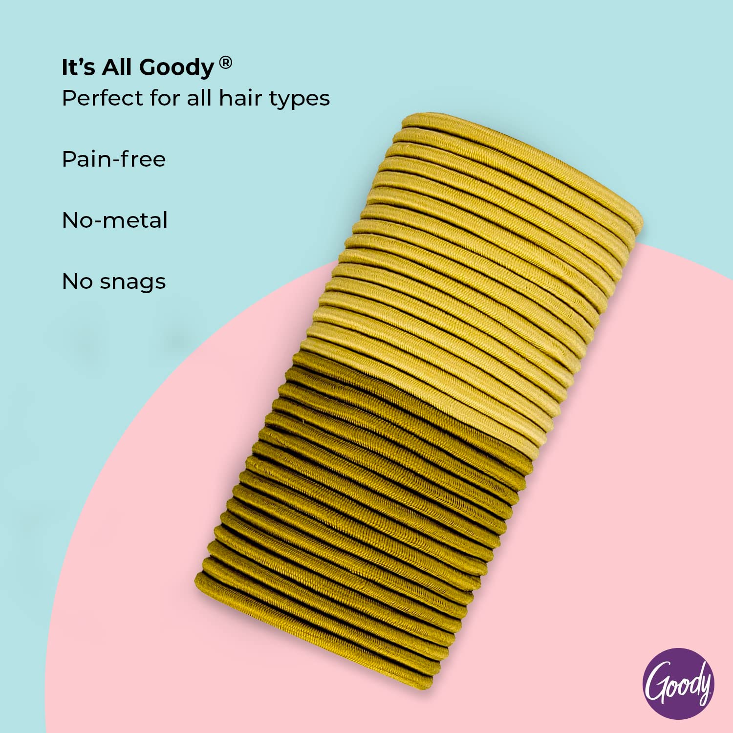 GOODY Ouchless Elastic Hair Tie, 32 Count, Blonde - Pain-Free, Slideproof for All Hair Types, Model 2089000
