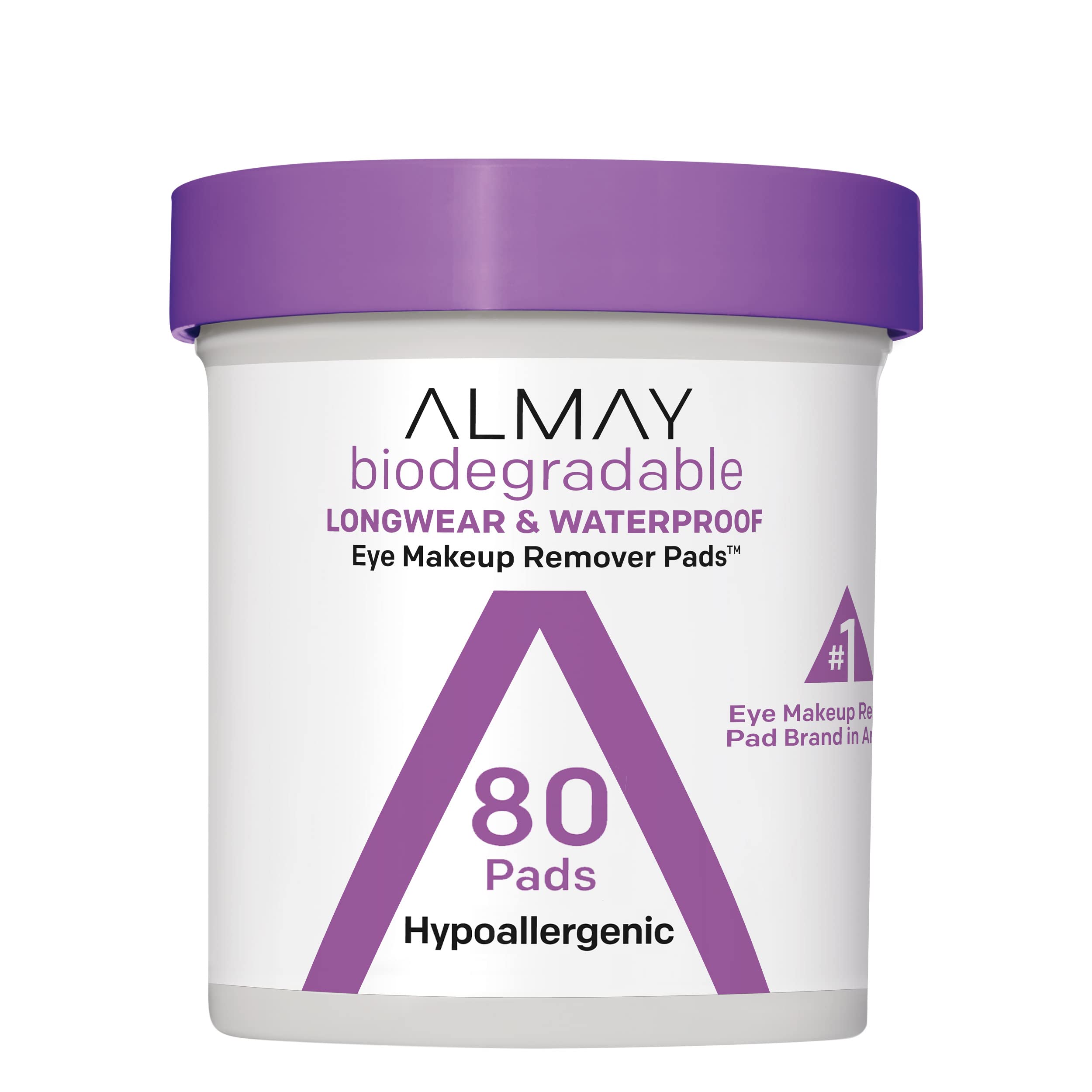 Almay Biodegradable Makeup Remover Pads, Longwear & Waterproof, Hypoallergenic, Fragrance-Free, Dermatologist & Ophthalmologist