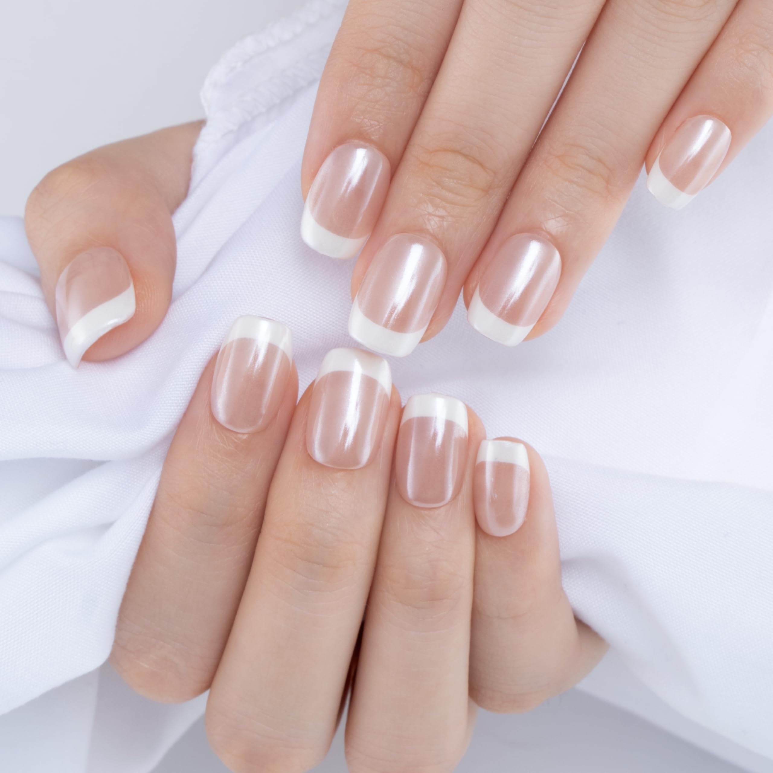 Curvlife Soft Gel Press on Nails with French Tips and Glossy Short Size Design Full Cover 15 Sizes Gel Nails, Women Reusable Nai