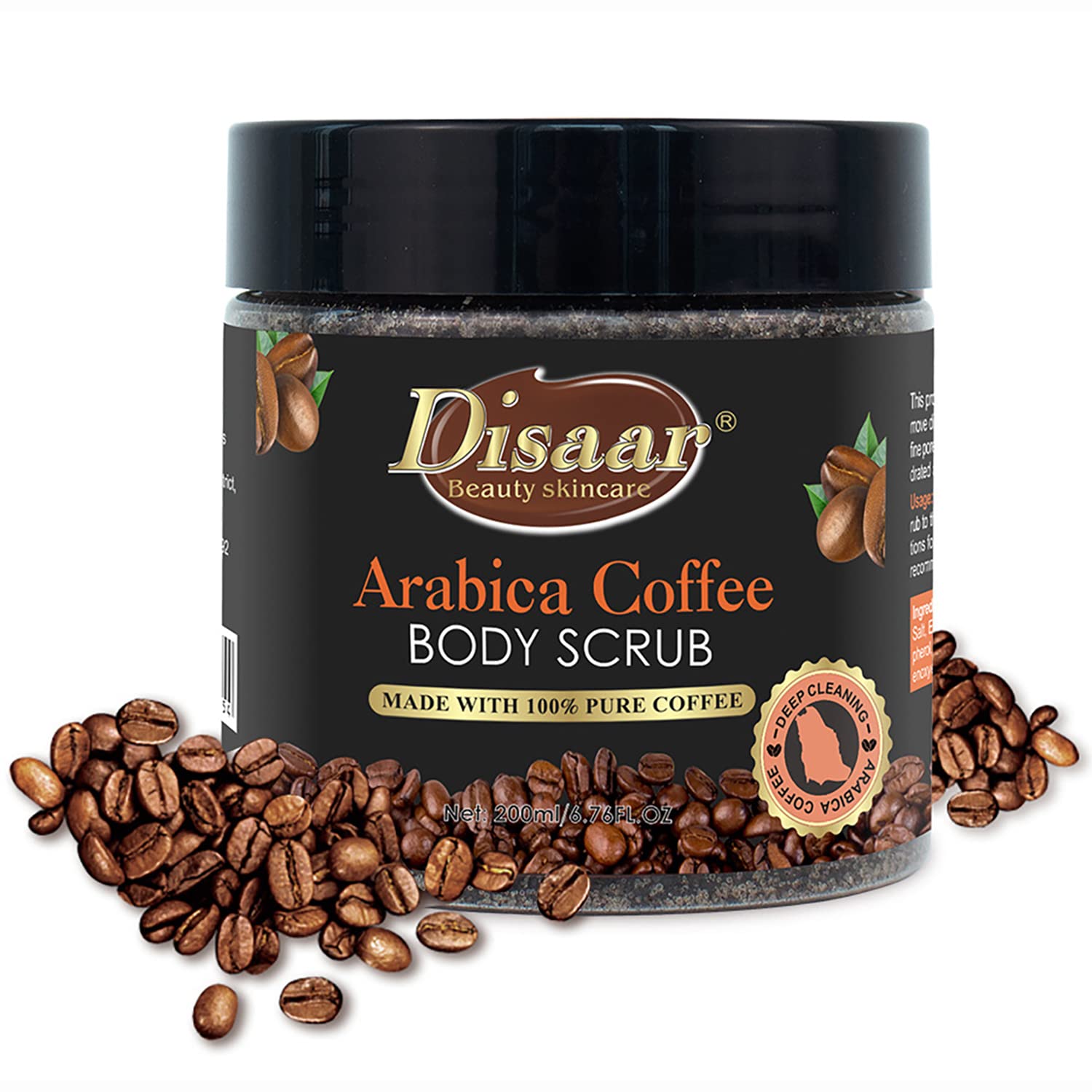 DISAAR BEAUTY Arabica Coffee Body Scrub Remove Dirt Aging Cuticles Reduce Cellulite Refine Pores Nourish Moisturize Skin 200ml/6