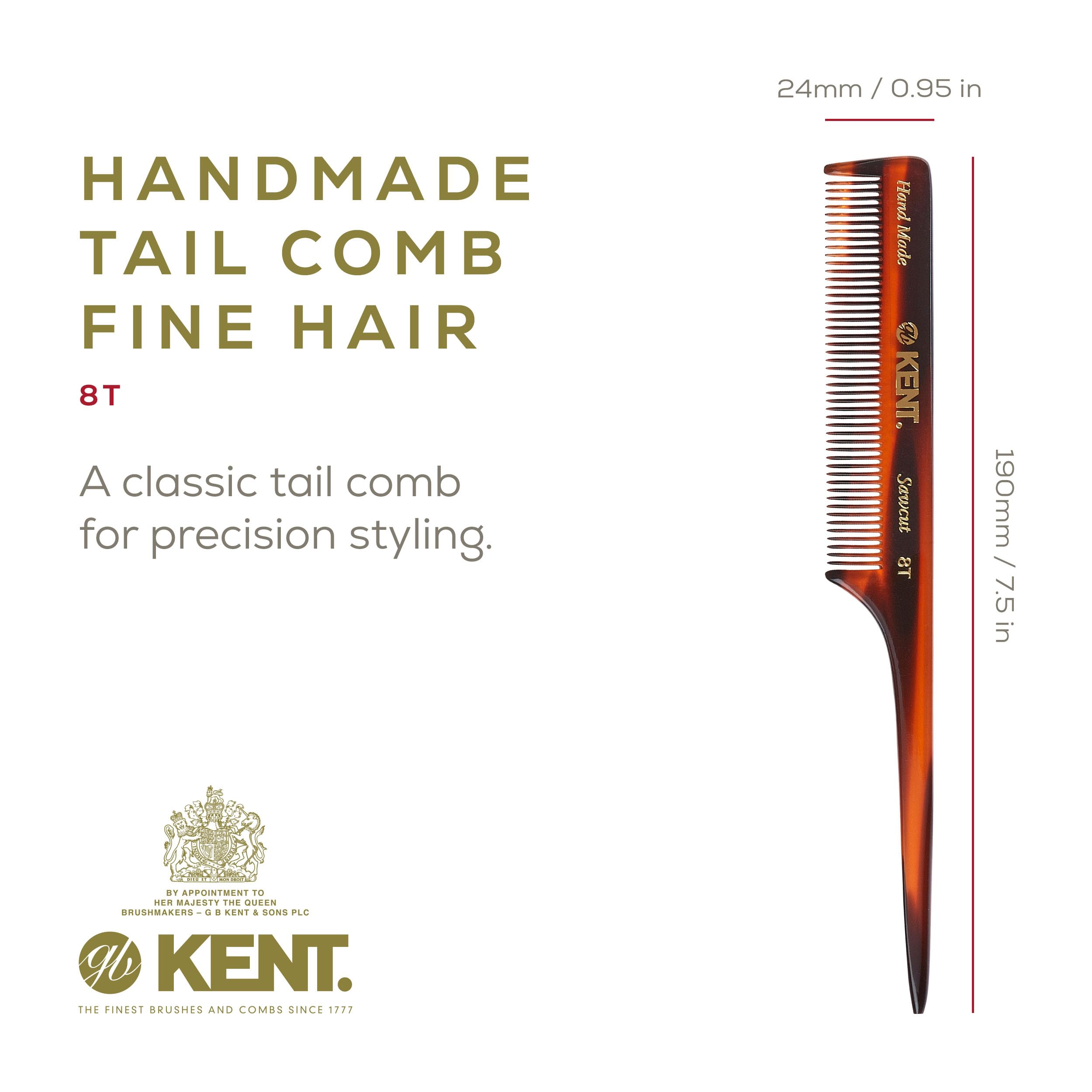 Kent 8T Rat Tail Combs Teasing Comb For Hair Styling And Sectioning, Handmade Fine Tooth Comb Parting Combs For Braiding Hair An