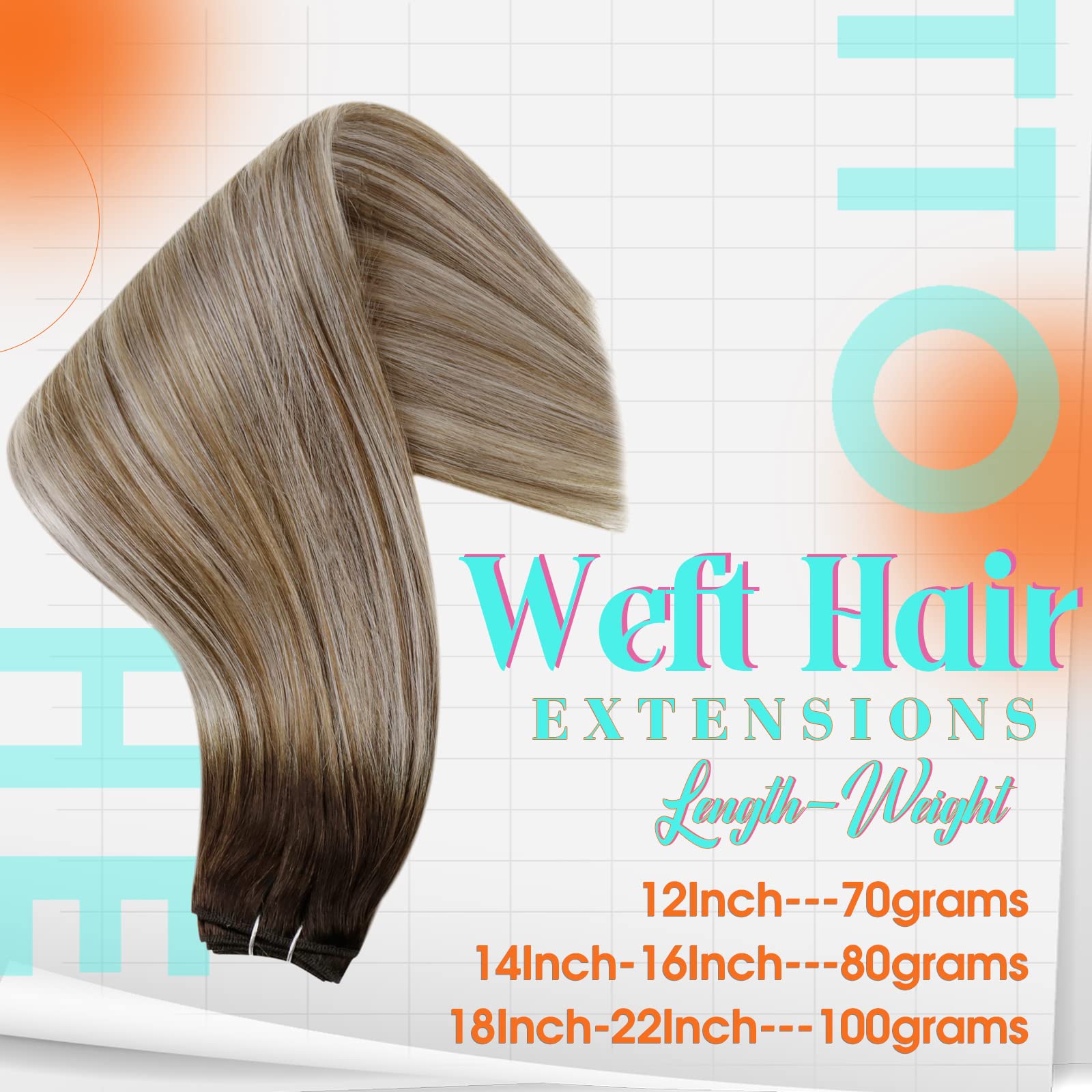 Hetto Balayage Weft Hair Extensions Human Hair #3/8/22 Brown to Medium Brown Mixed Light Blonde Weft Human Hair Extensions 20 In