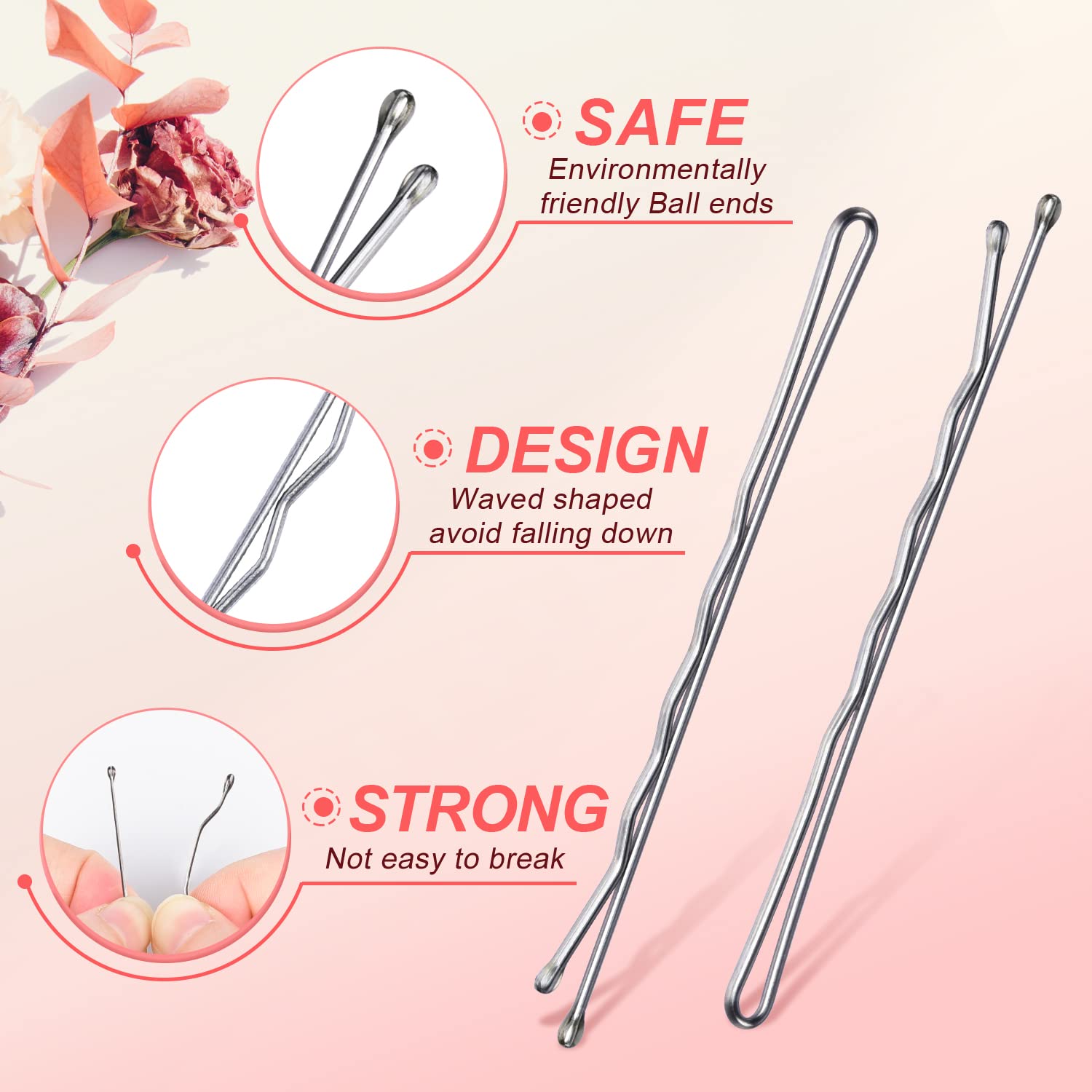 MORGLES Silver Bobby Pins - 120 Pcs 2.75" Large Jumbo Hair Pins for Thick Gray Hair - Secure Hold with Box