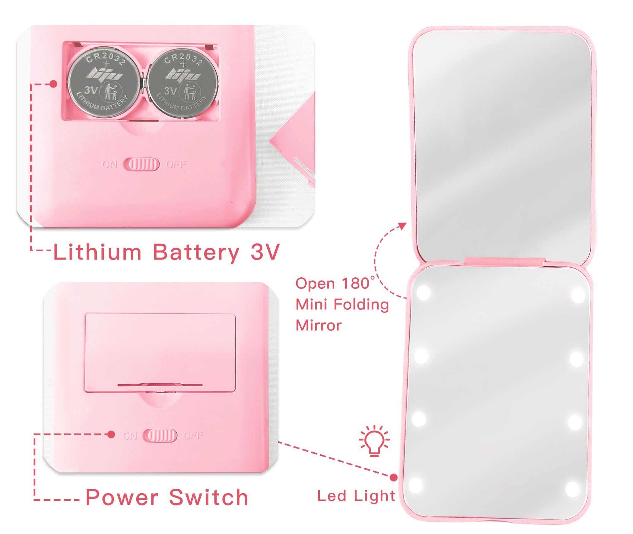 Aganmi Personalized Led Travel Compact Mirror For Purses, Pearl Initial Letter 1X/2X Magnification Small Makeup Mirror With Ligh