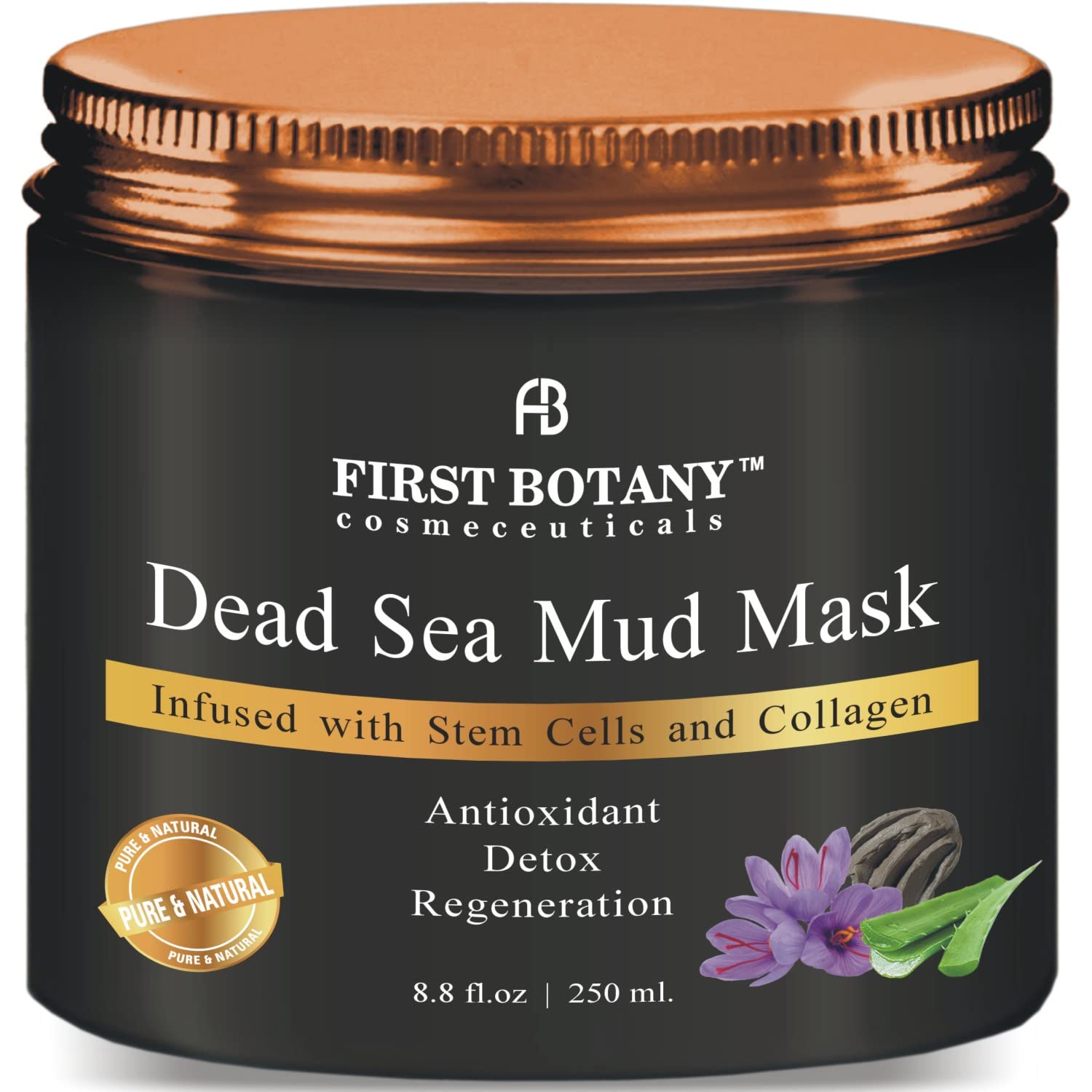 First Botany, 100% Natural Mineral-Infused Dead Sea Mud Mask 8.8oz Stem Cells Facial Treatment Skin Cleanser Pore Reducer Anti A