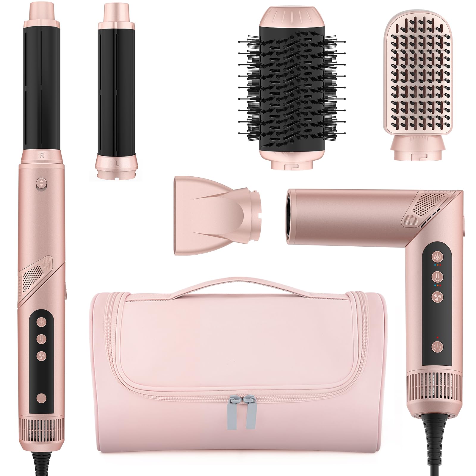 Hair Dryer Brush 5 in 1-110,000 RPM High-Speed Frizz-Free Blow Dryer for Fast Drying, Multi Hair Styler with Auto-Wrap Curlers, 