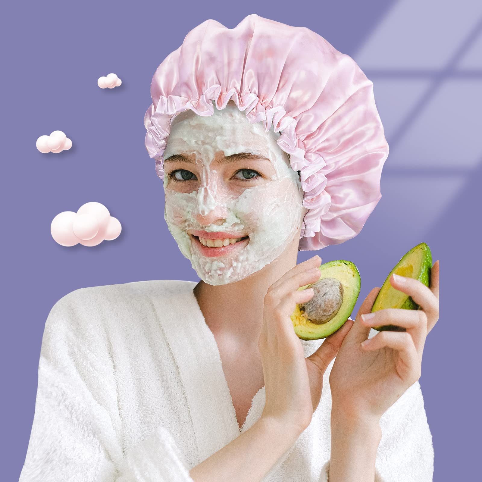 Aquior Shower Caps, Reusable Shower Cap For Women, Double Layer Waterproof Hair Cap, Large Size For All Hair Lengths,For Girls S