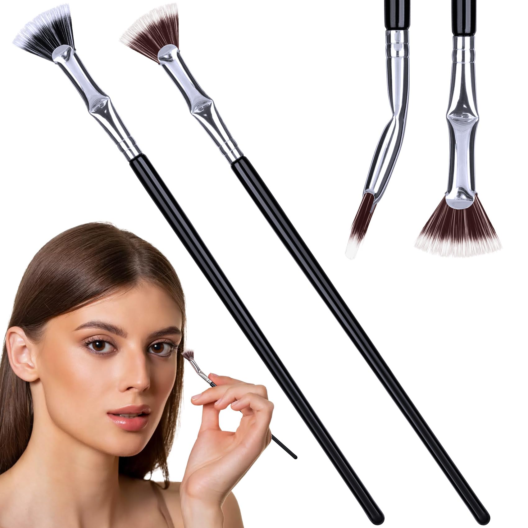 PAGOW 2 Pcs Folding Angle Scalloped Lash Brush, Multifunctional Mascara Fan Brush for Lashes, Mascara Brush Eyelash Comb Separat