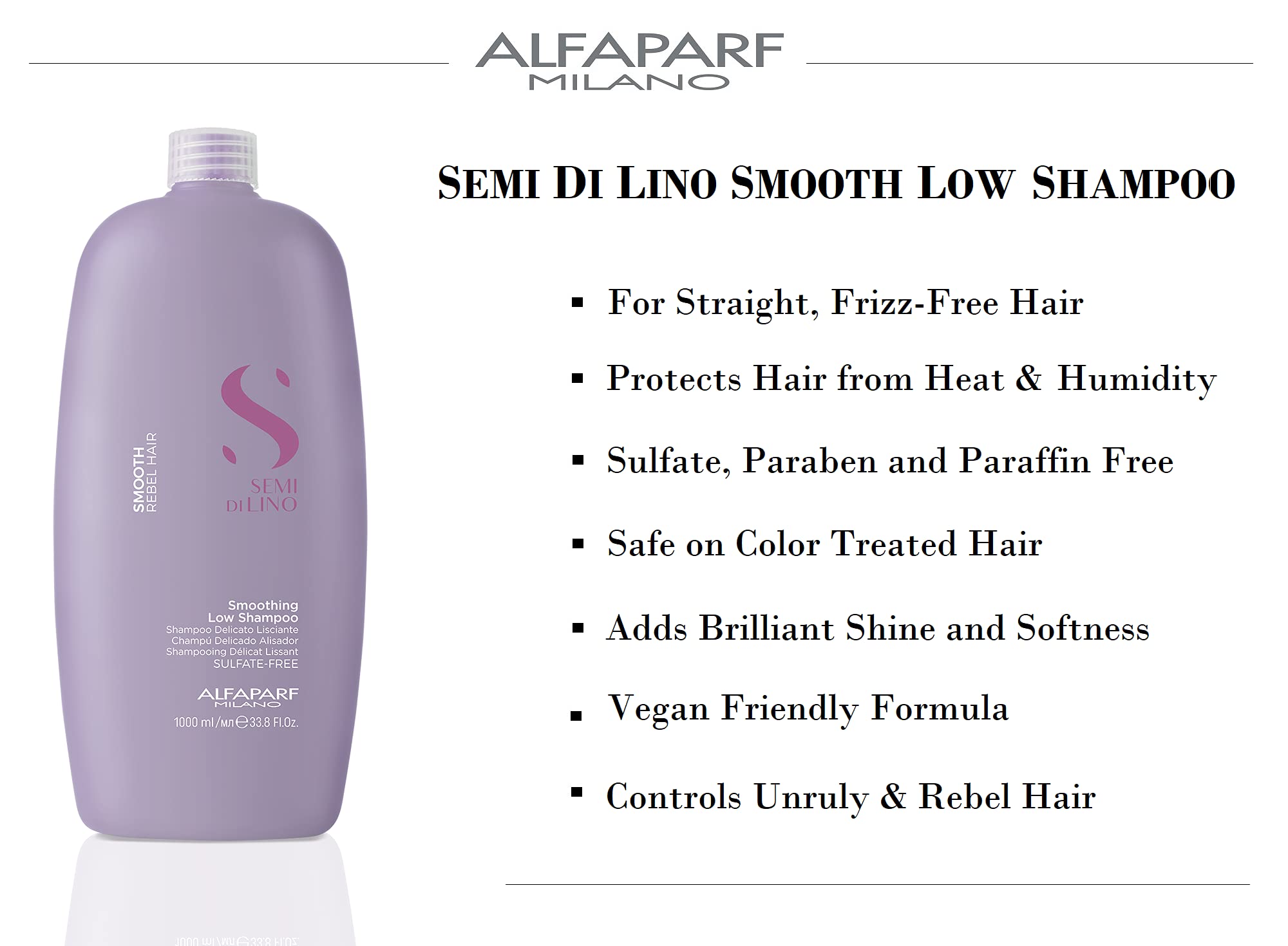 Alfaparf Milano Semi Di Lino Smooth Low Shampoo For Frizzy And Rebel Hair - Sulfate Free Shampoo - Straightens Controls Hydrates