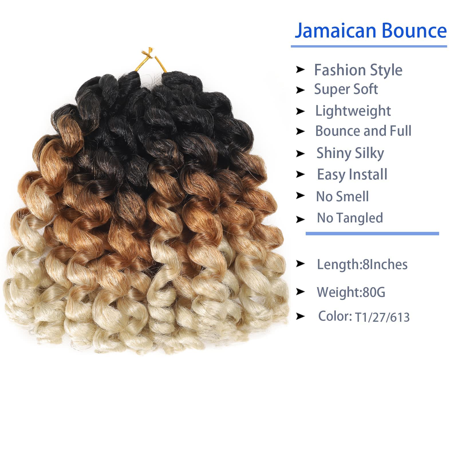 Jamaican Bounce crochet Hair Extensions 8 inch Ringlet Wand curl crochet Hair 3 Tone Blonde Ombre curly crochet Braids grey croc