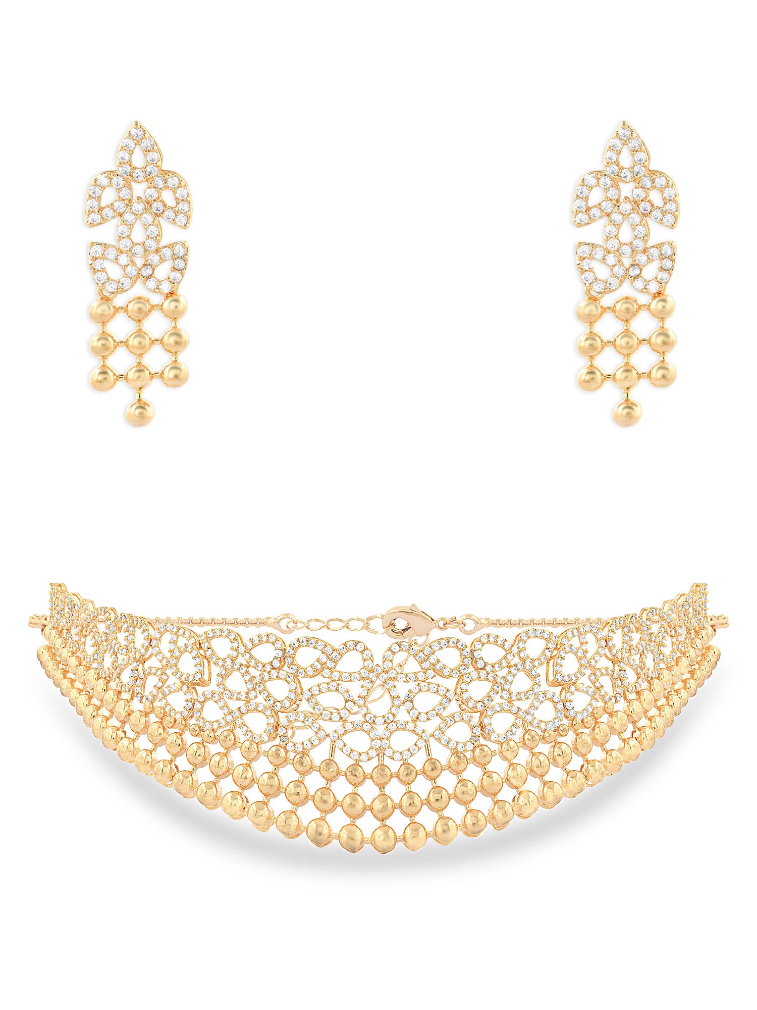 Zaveri Pearls Gold Tone Dazzling Cubic Zirconia Choker Necklace & Earring Set For WomenZpfk15418