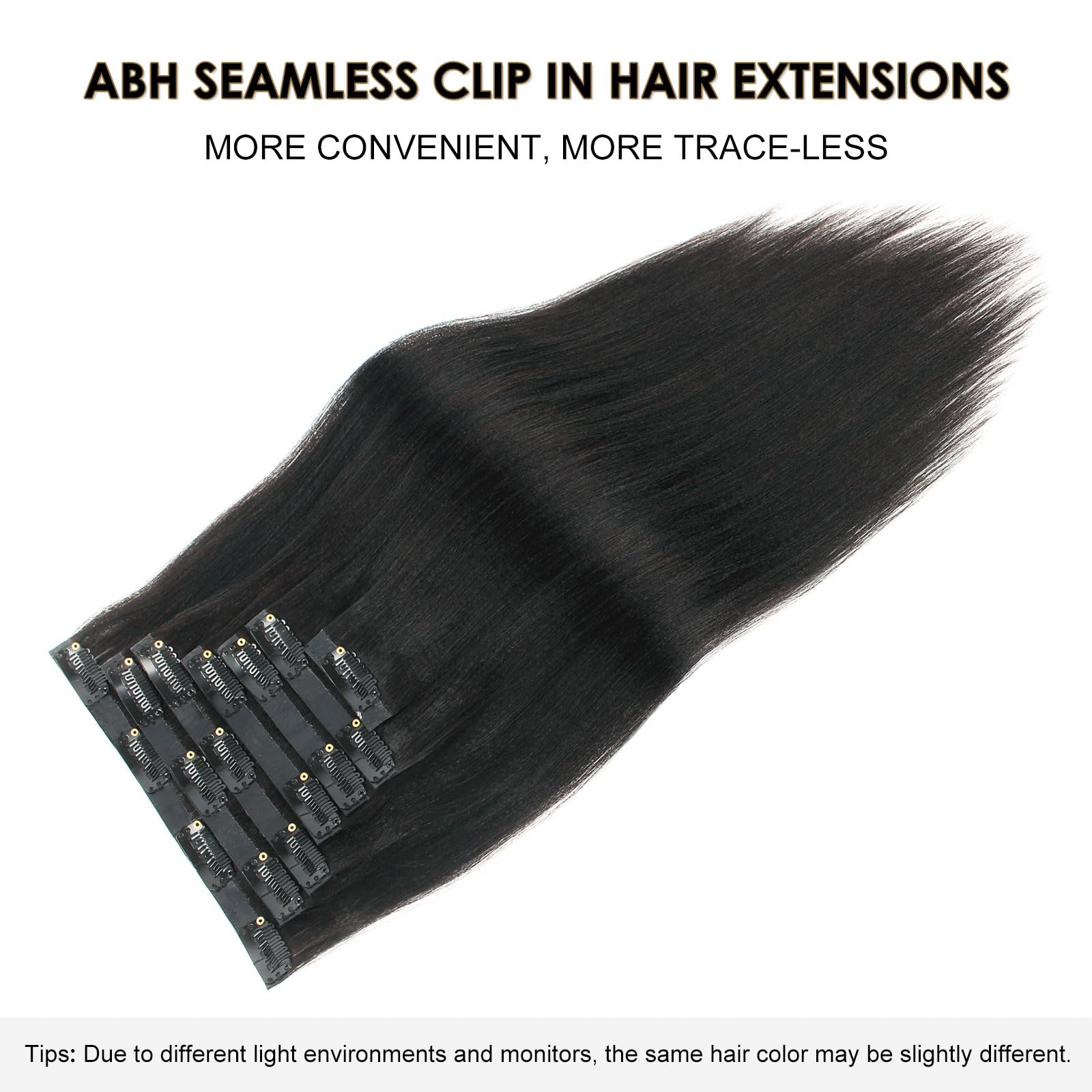 ABH AMAZINGBEAUTY HAIR Yaki Straight Clip in Extensions Real Human Hair 18 Inch Seamless Clip ins for Black Women Human Hair Dou