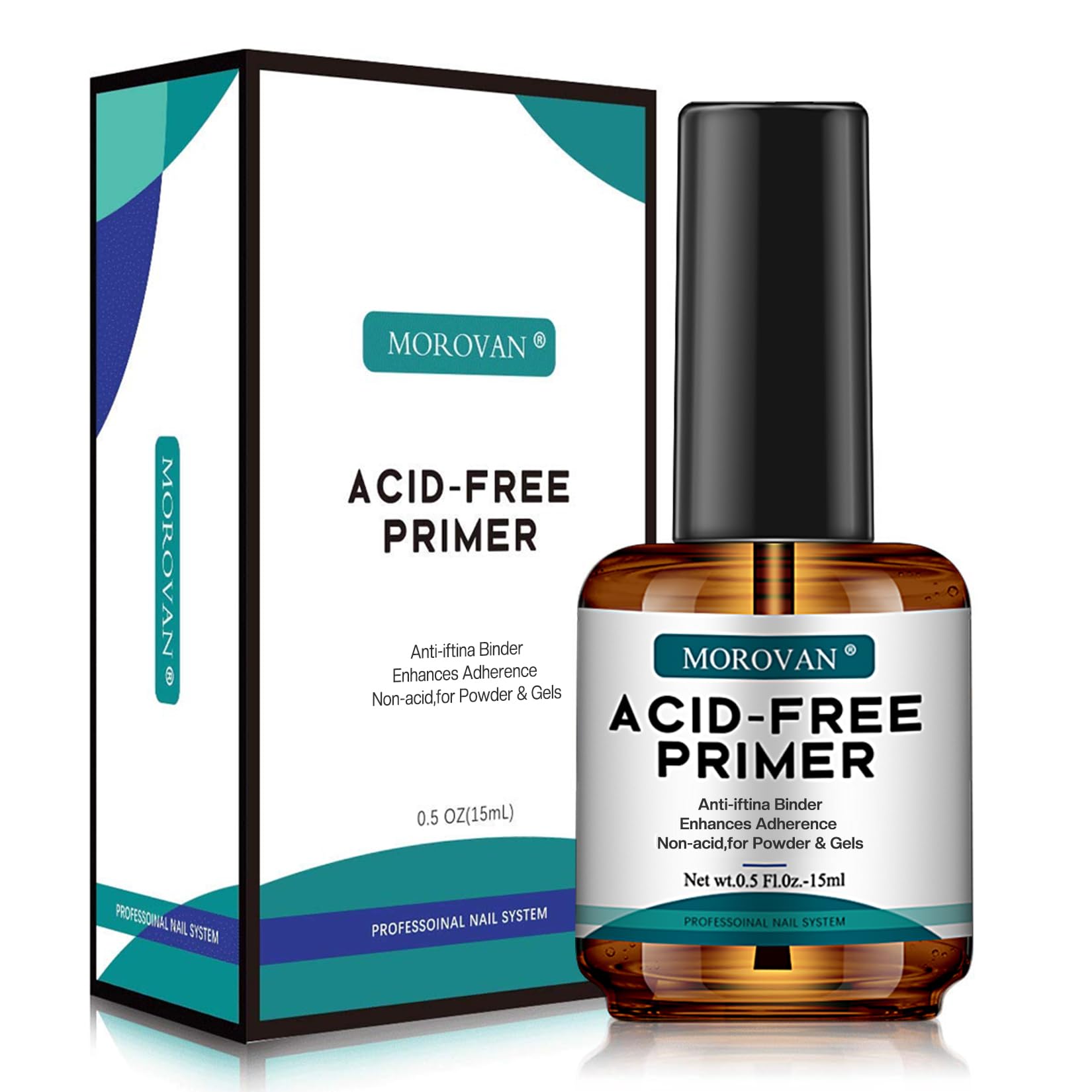 Morovan Acid Free Nail Primer - Professional Nail Primer for Acrylic and Gel Nail Polish No Lift Prep Bond 0.5 oz No Burn Fast A