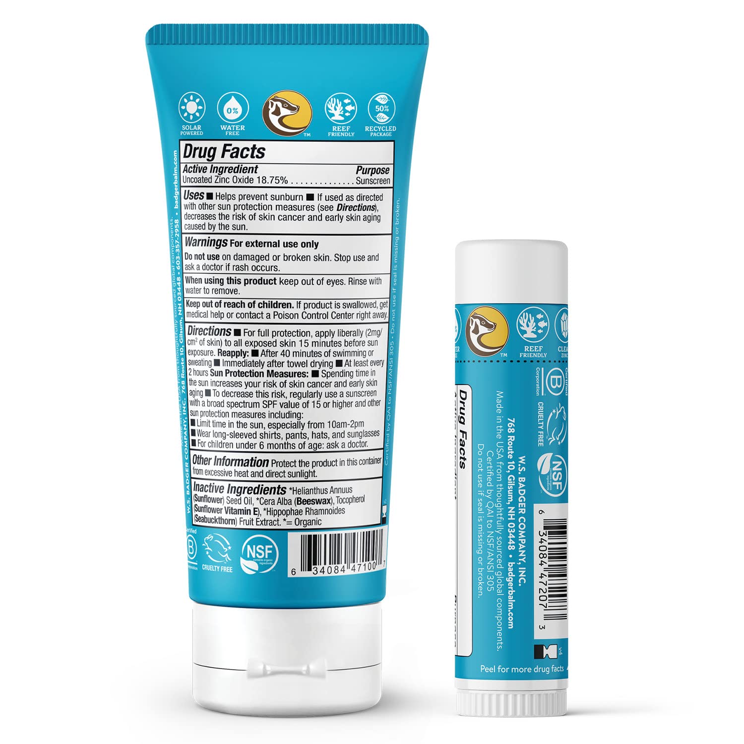 Badger Mineral Sunscreen Combo, Spf 30 Cream & Spf 35 Face Stick, Organic Reef Safe Broad Spectrum Water Resistant With Zinc Oxi