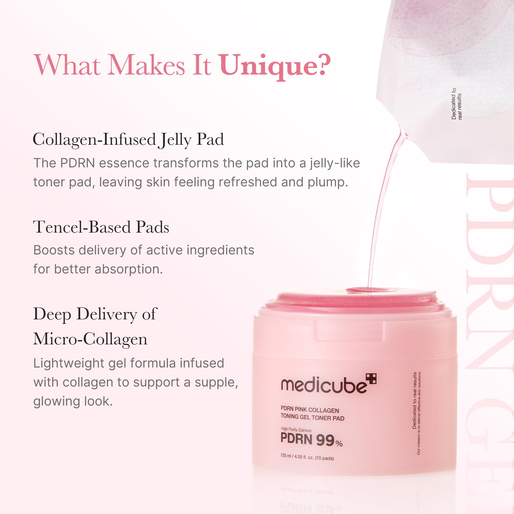 medicube Salmon DNA PDRN Pink Collagen Jelly Pad | Korean Gel Toner Pads with Niacinamide, Madecassoside, Retinol | Soothing, Ra