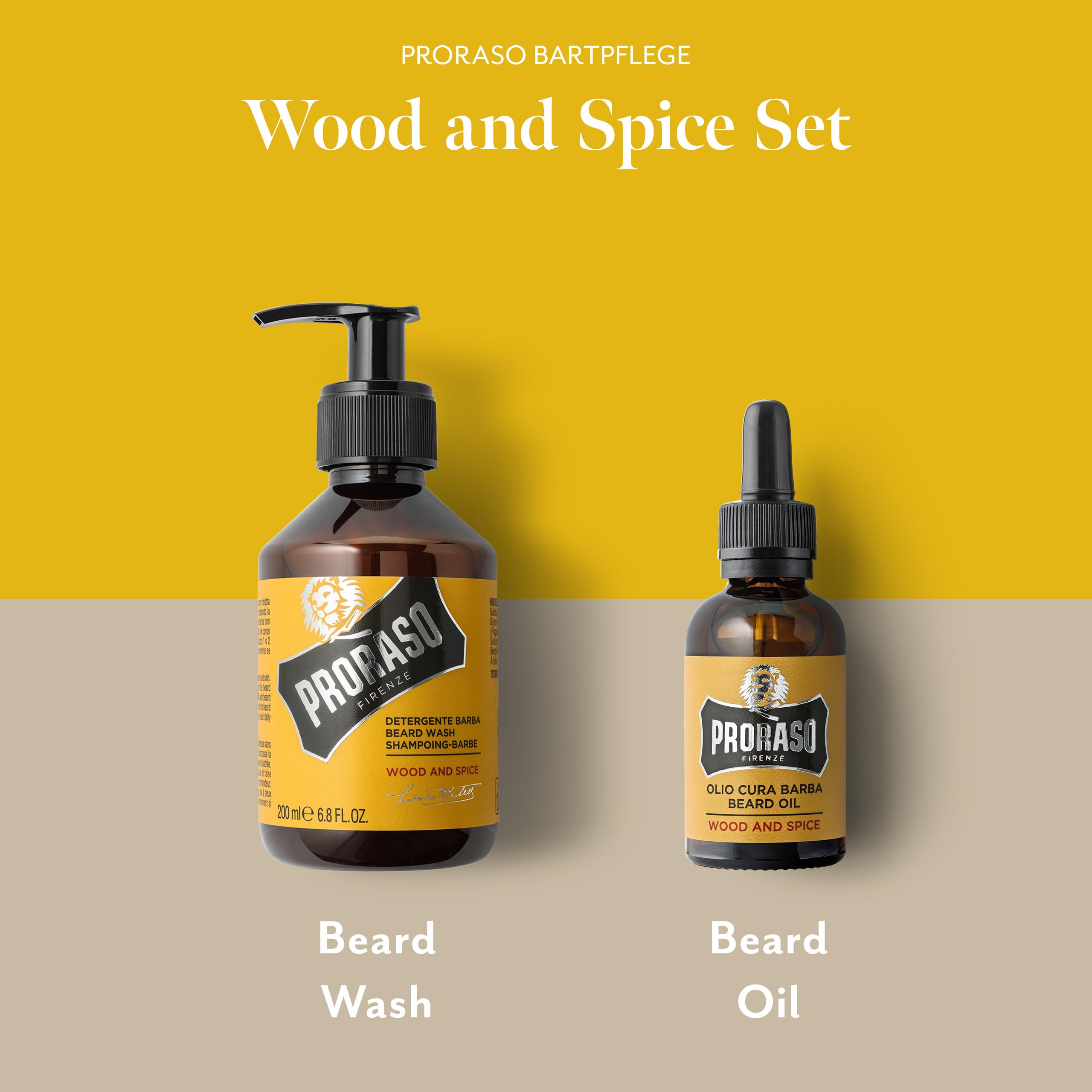 Proraso Beard Care Kit for Men, Beard Wash & Oil with Sandalwood to Tame, Cleanse & Detangle Full, Thick and Coarse Beards, Wood