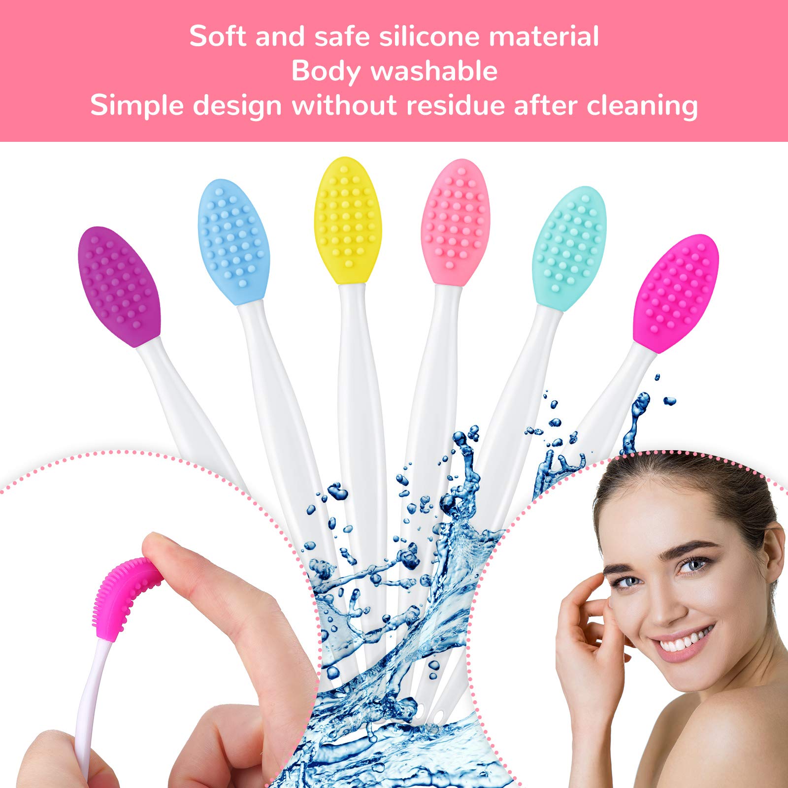 24 Pcs Silicone Exfoliating Lip Brush with Container, Double Sided Silicone Lip Scrubber Soft Cleaning Lip Brush Face Cleaning A