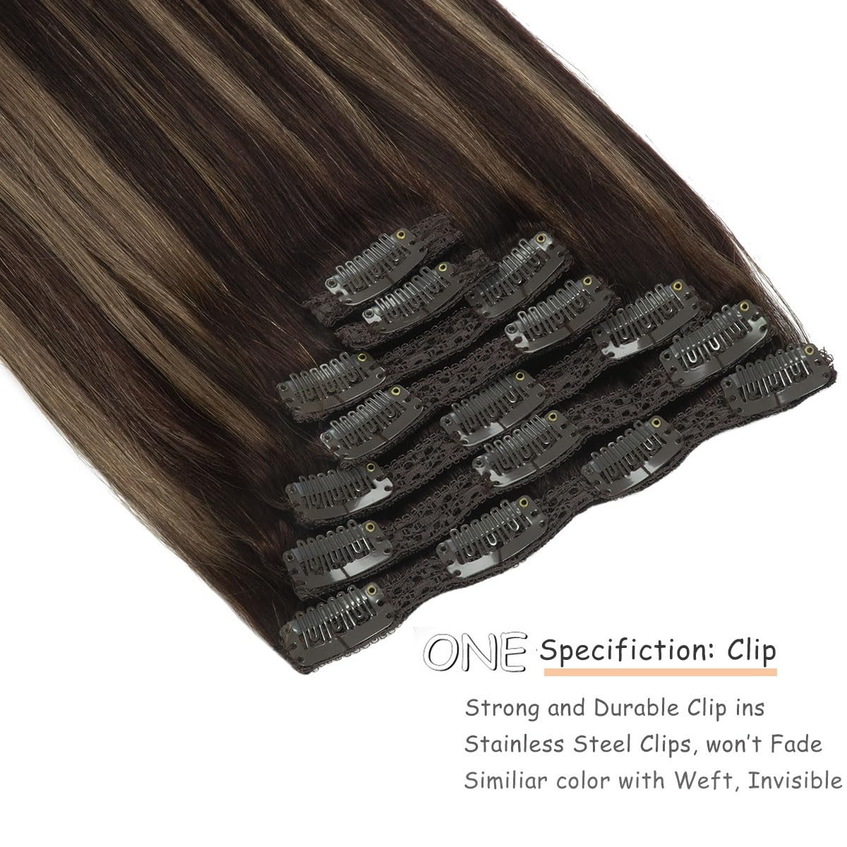 Caliee Balayage Dark Brown And Chestnut Brown With Dark Brown Roots 18Inch Clip In Hair Extensions Human Hair Silky Straight 120