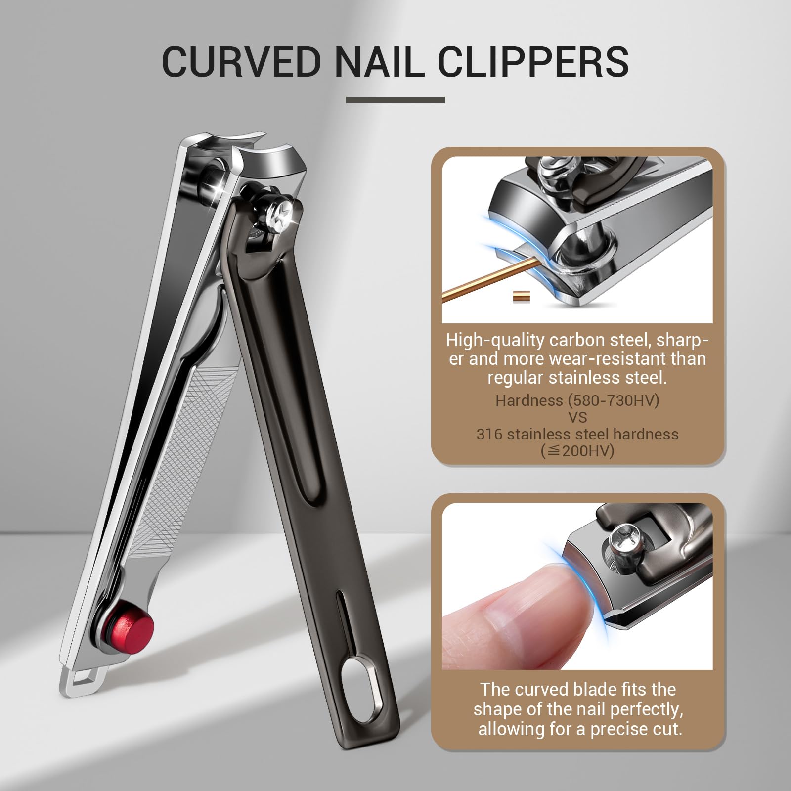 Melodysusie Nail Clippers Set, Ultra Sharp Toenail Clippers With Glass Nail File, 3 In 1 Stainless Steel Nail Clippers For Men W