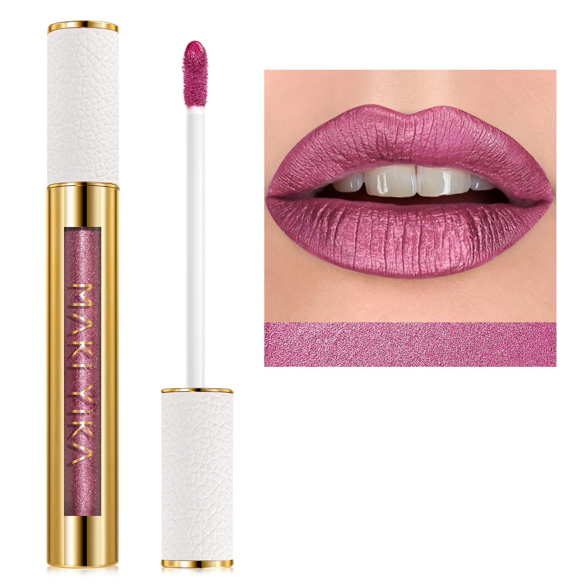 MAKI YIKA Metallic Pink Lipstick Long Lasting Hot Pink Lipsticks for Women, High Shine Glitter Lipstick No Smudge Transferproof 