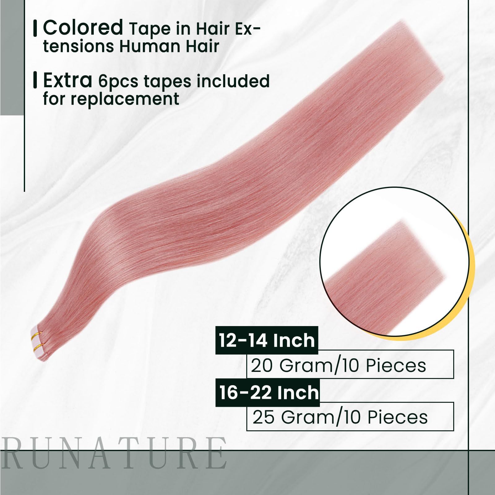 Light Pink 16 Inch Tape In Human Hair Extensions For Women By Runature