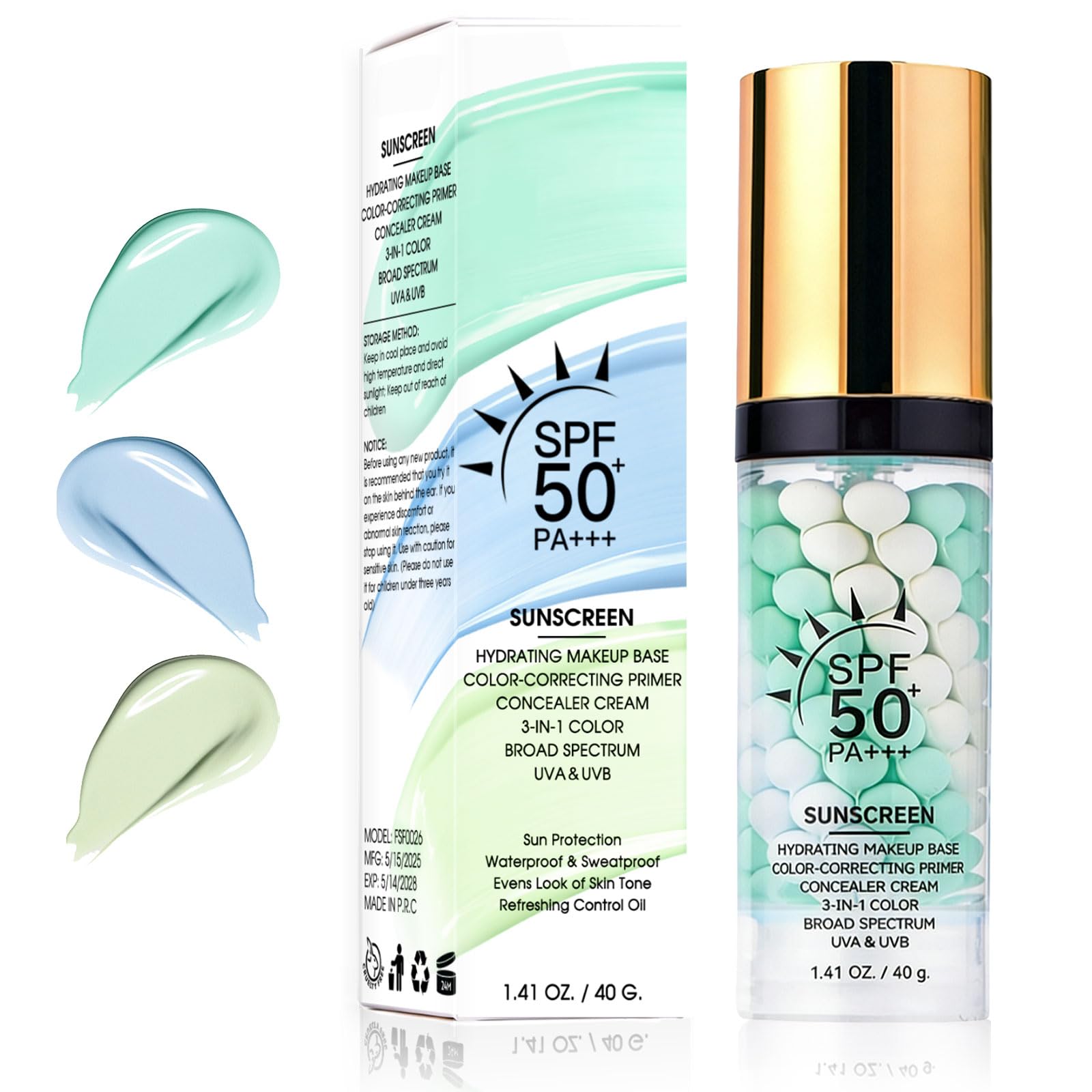 3 In 1 Primer for Face Before Makeup, SPF 50 PA+++, Sunscreen Isolation Cream, OneStep Color Correcting Primer, Blurs Pores Oil