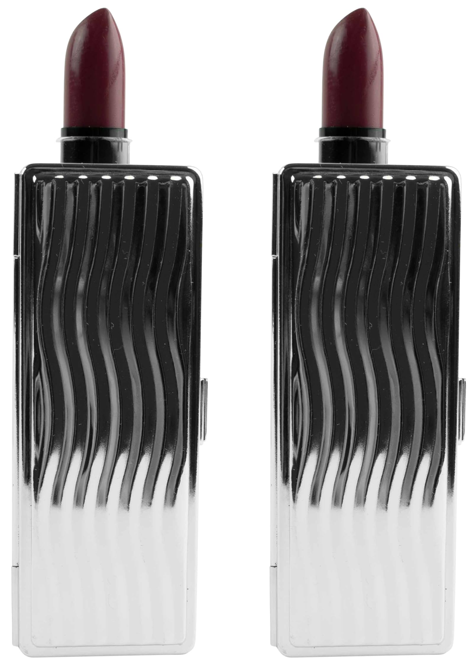 Stephanie Imports Set of 2 Rectangular Vintage Lipstick Cases With Glass Mirror (Silver Wave)