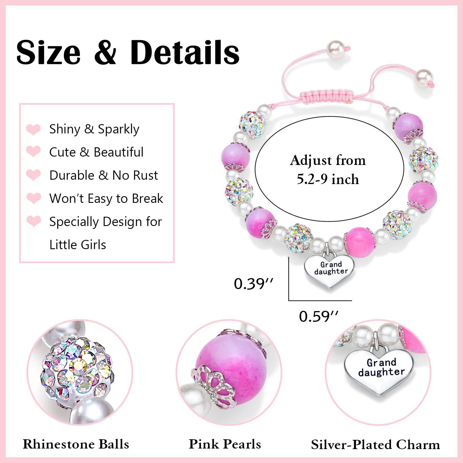 UNGENT THEM Granddaughter Bracelets from Grandma Valentines Birthday Gifts Little Girls Jewelry