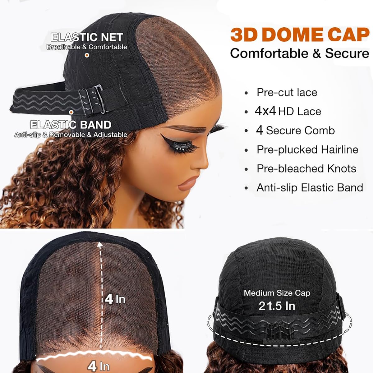 Maytune Highlight Glueless Bob Wigs Human Hair Pre Plucked Pre Cut Curly Human Hair Wigs For Black Women Ombre Deep Wave 4X4 Hd
