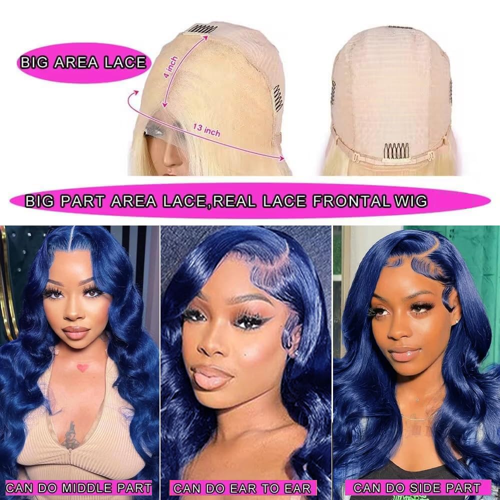 Blue Lace Front Wigs Human Hair Body Wave 13X4 Hd Royal Blue Lace Front Wig Human Hair Wear And Go Glueless Navy Blue Wigs Human