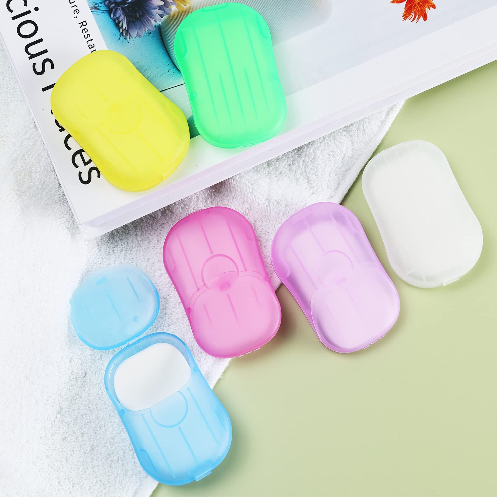 Tivansi Pack Of 12 Sets Travel Camping Hiking Washing Hand Bath Toiletry Sheets Paper Soap Slide Foaming Box (Color May Vary)